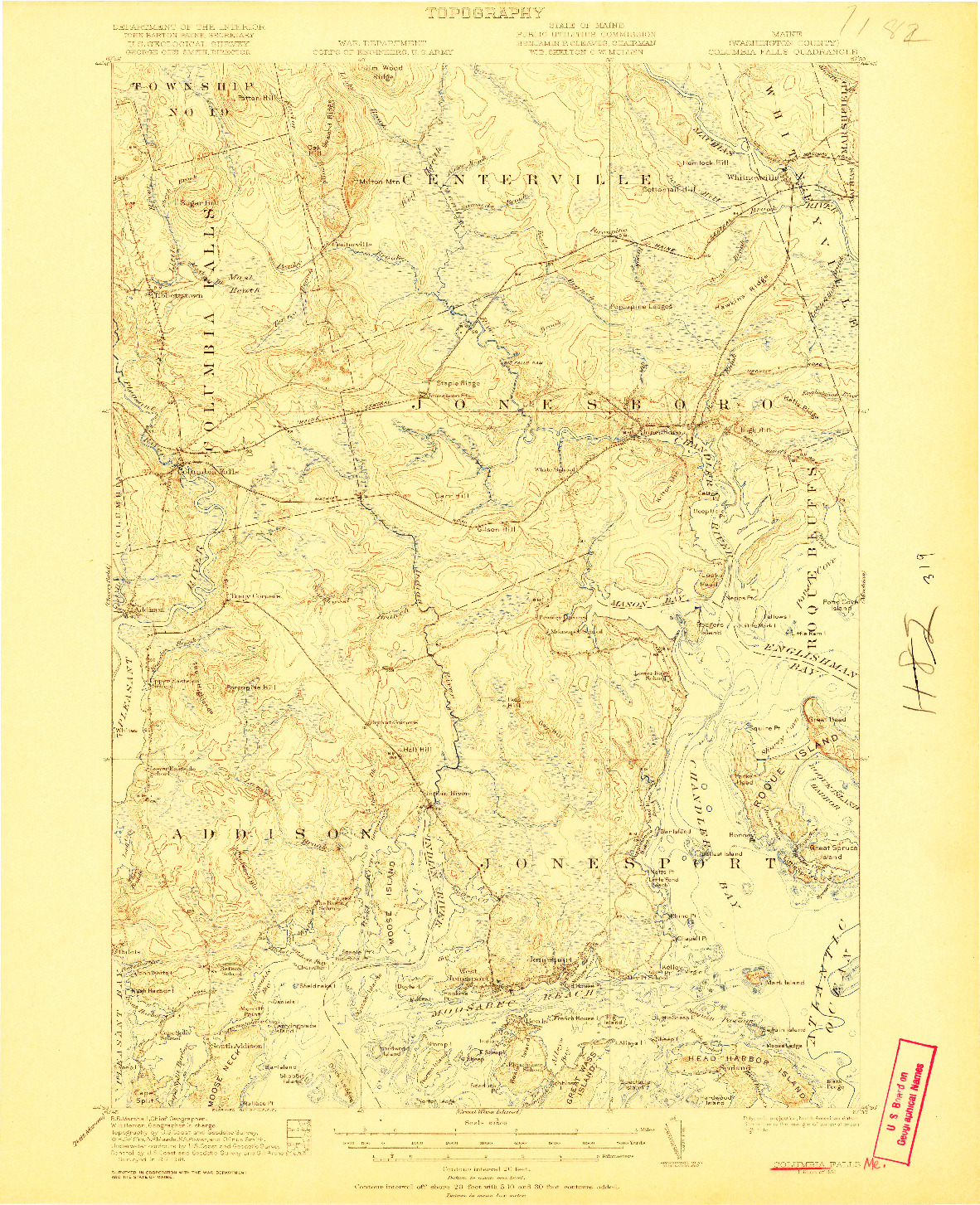 USGS 1:62500-SCALE QUADRANGLE FOR COLUMBIA FALLS, ME 1921