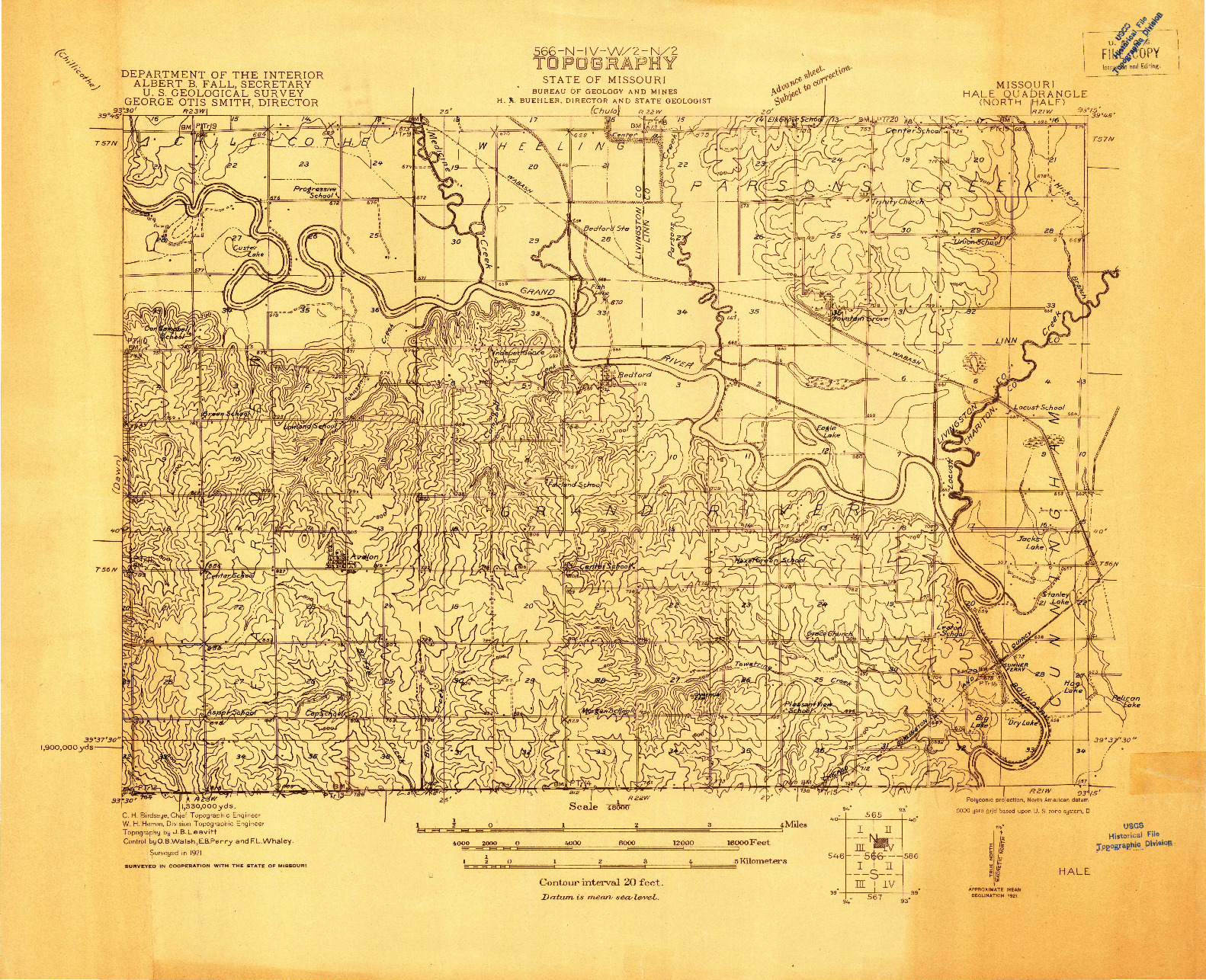 USGS 1:48000-SCALE QUADRANGLE FOR HALE, MO 1921