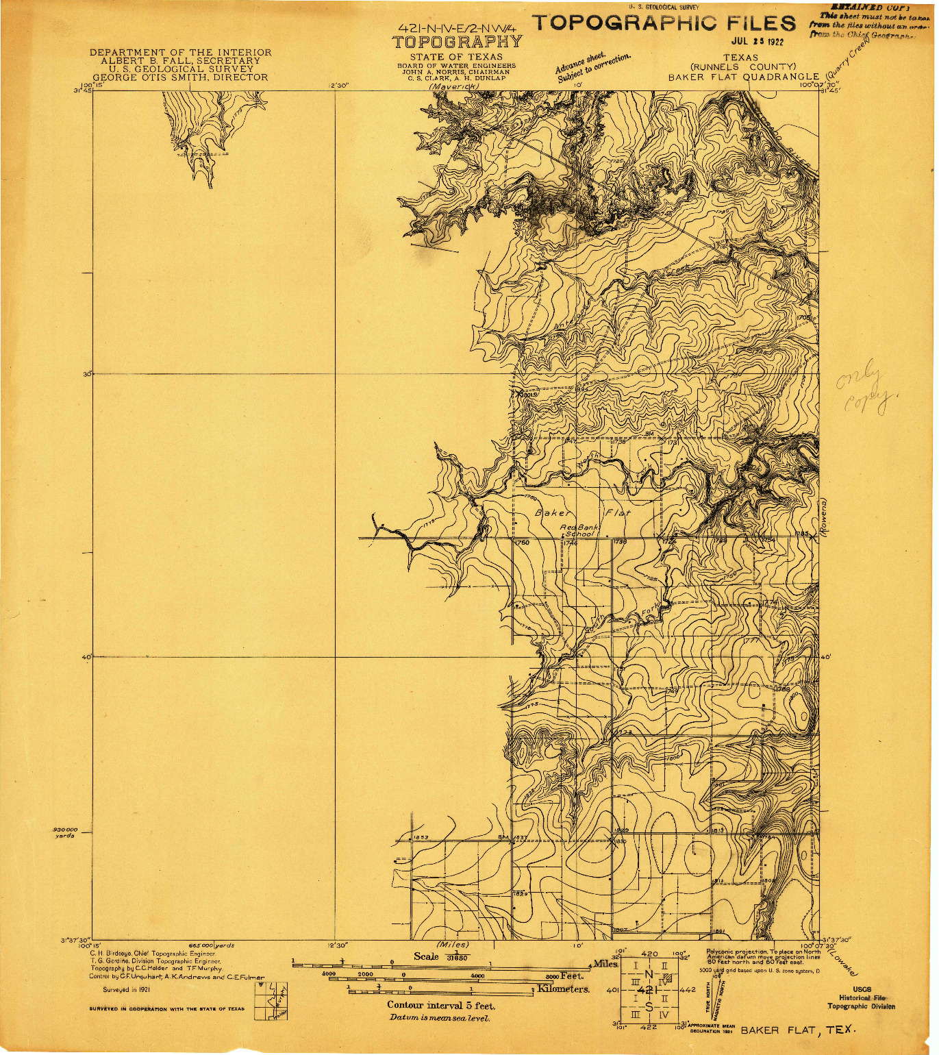 USGS 1:31680-SCALE QUADRANGLE FOR BAKER FLAT, TX 1921