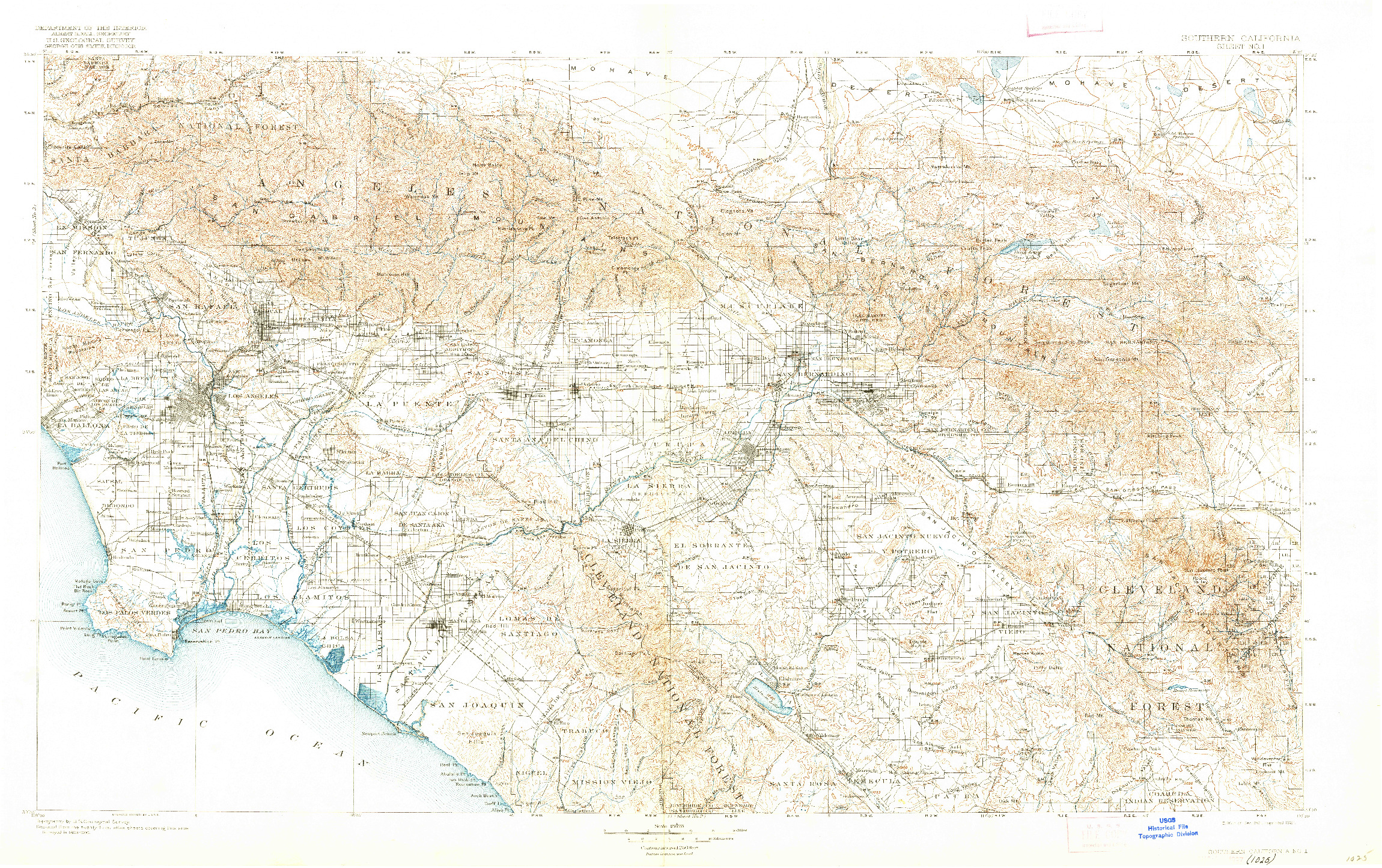 USGS 1:250000-SCALE QUADRANGLE FOR SOUTHERN CALIFORNIA SHEET NO. 1, CA 1901