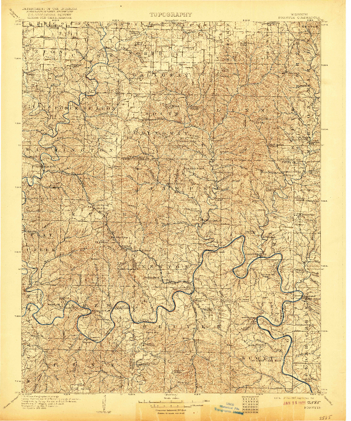 USGS 1:125000-SCALE QUADRANGLE FOR FORSYTH, MO 1907