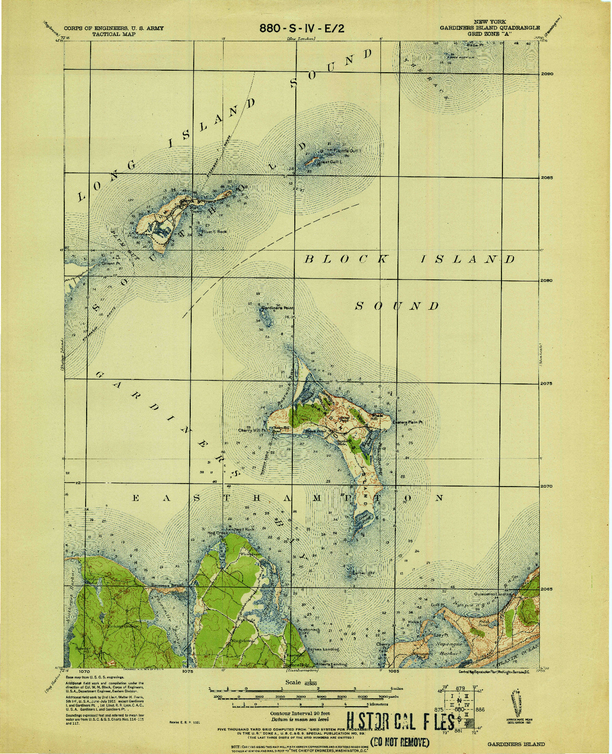 USGS 1:62500-SCALE QUADRANGLE FOR GARDINERS ISLAND, NY 1921