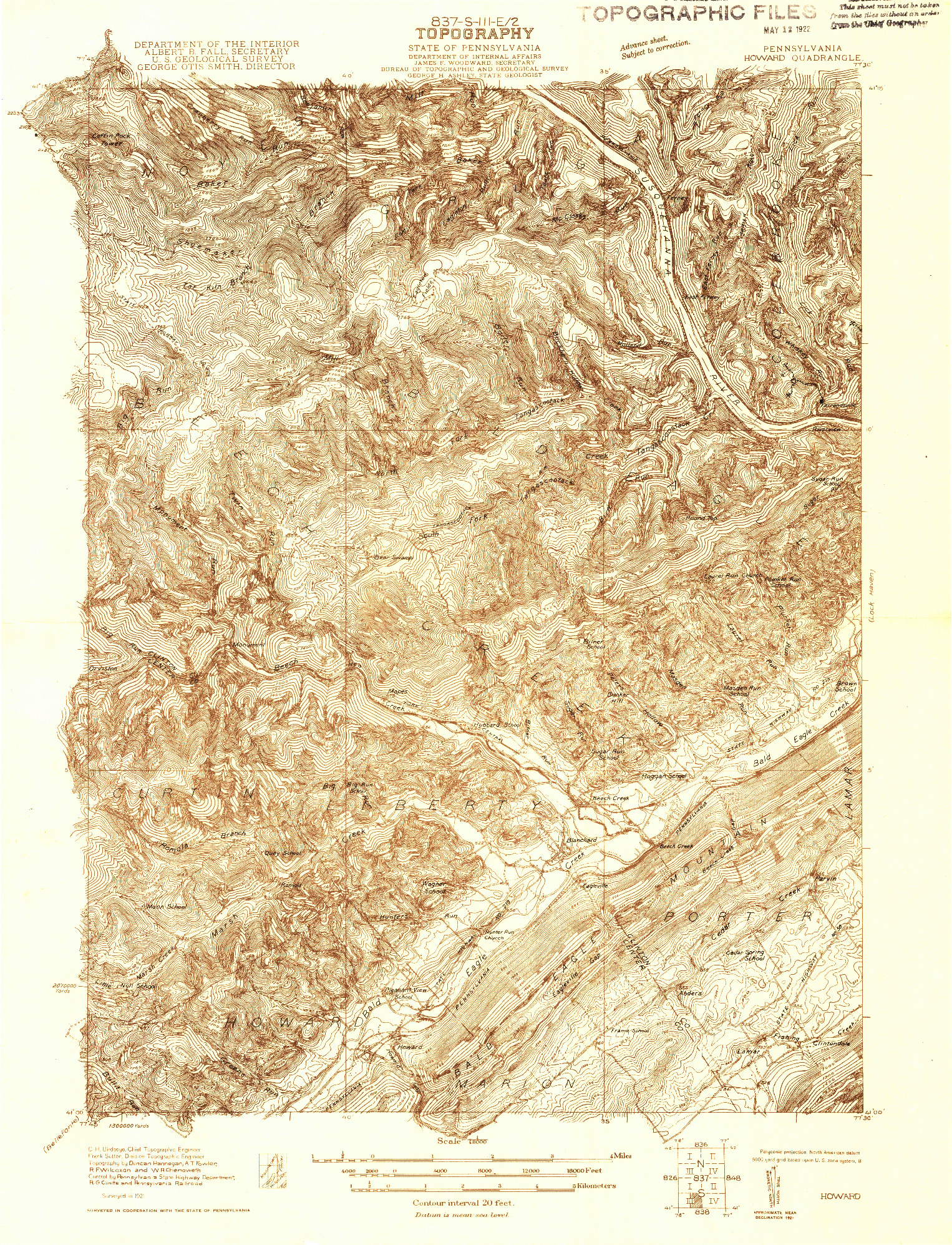 USGS 1:48000-SCALE QUADRANGLE FOR HOWARD, PA 1921