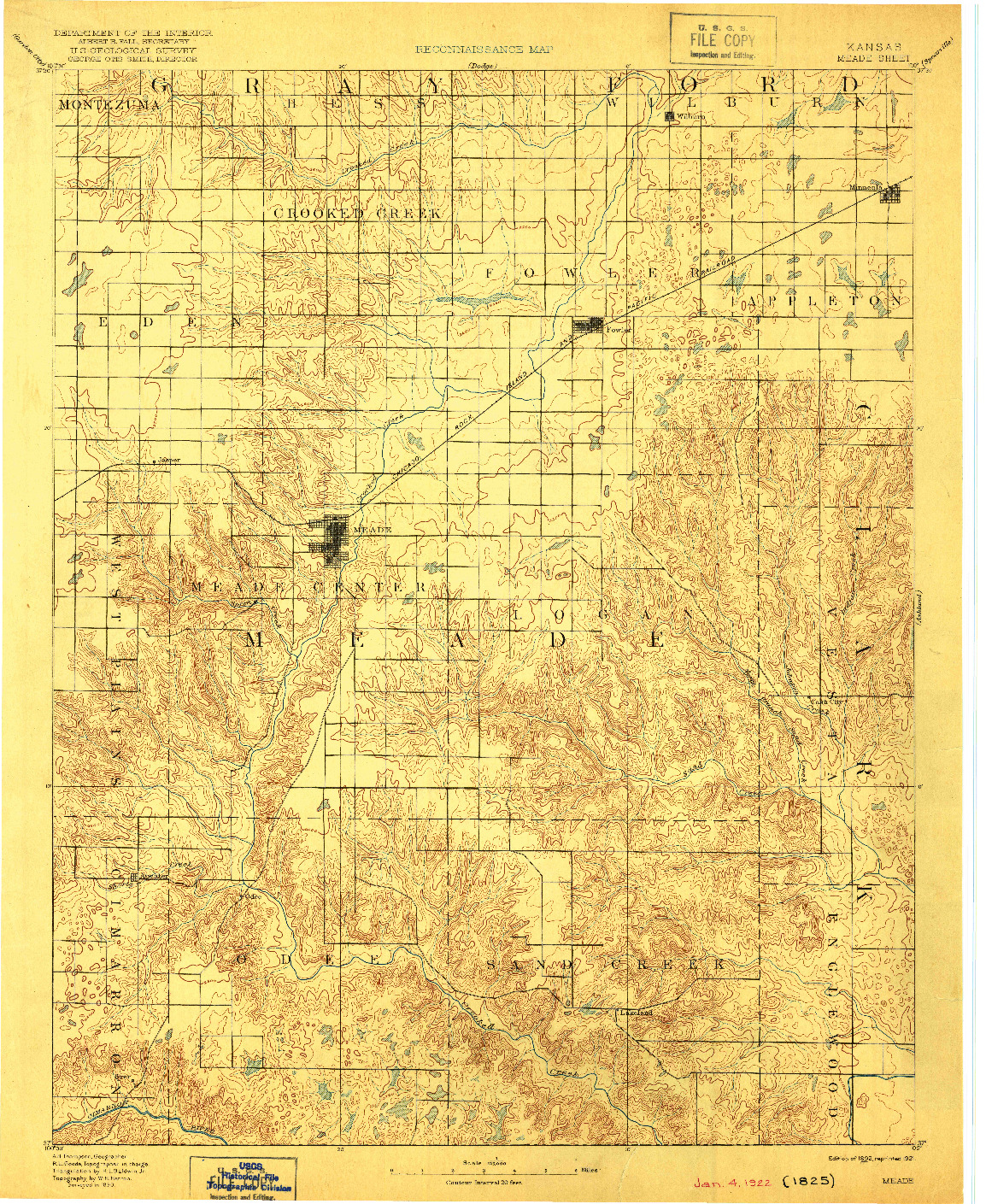 USGS 1:125000-SCALE QUADRANGLE FOR MEADE, KS 1892