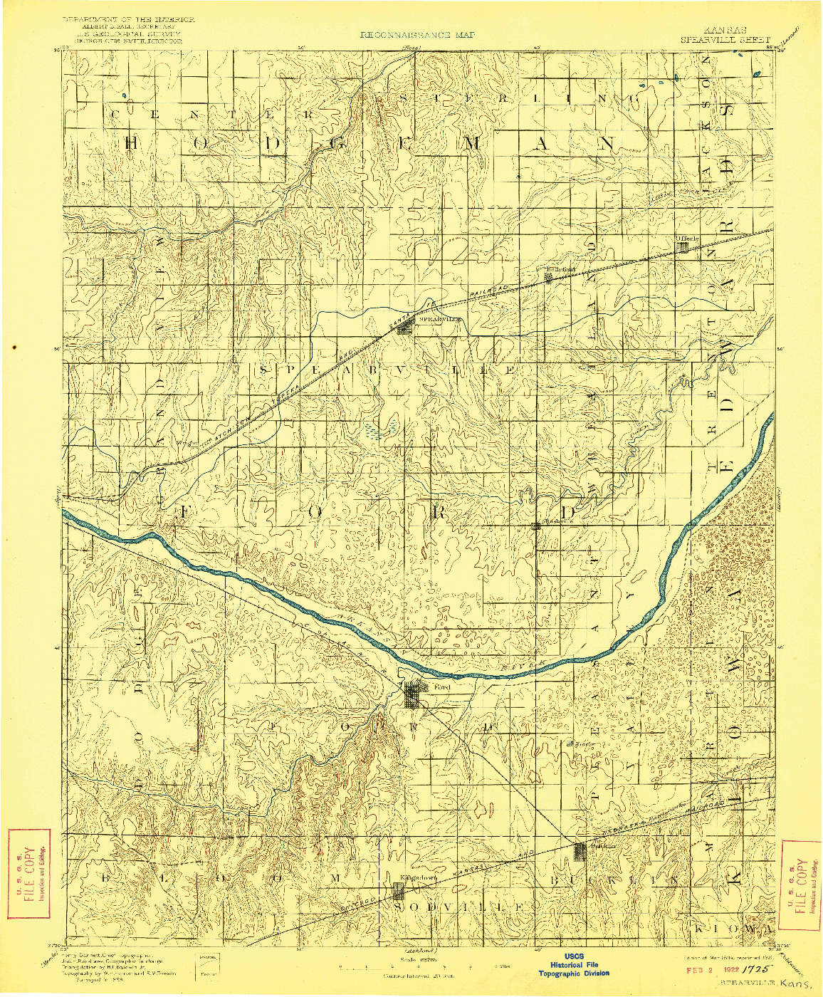 USGS 1:125000-SCALE QUADRANGLE FOR SPEARVILLE, KS 1894