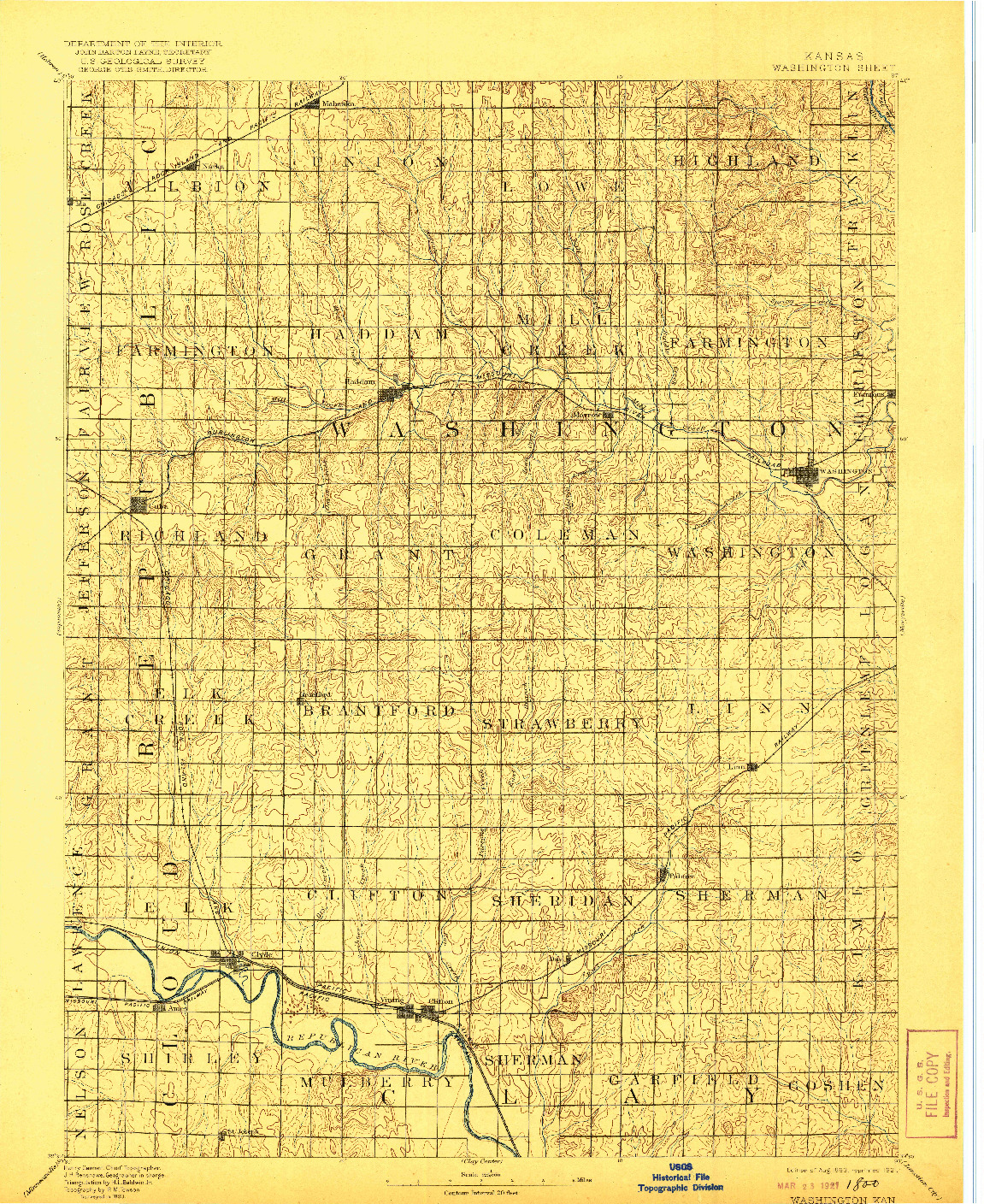 USGS 1:125000-SCALE QUADRANGLE FOR WASHINGTON, KS 1893