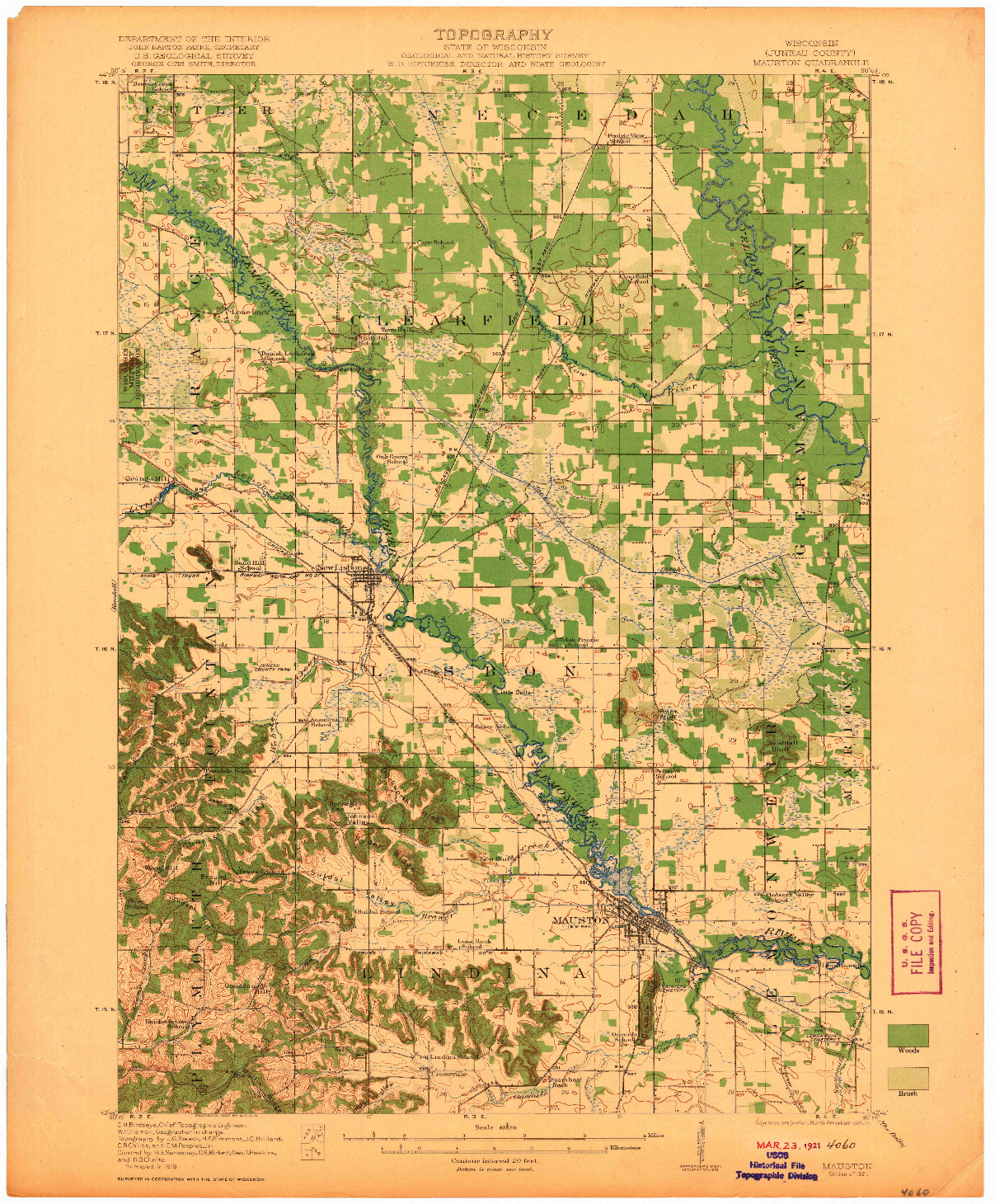 USGS 1:62500-SCALE QUADRANGLE FOR MAUSTON, WI 1921