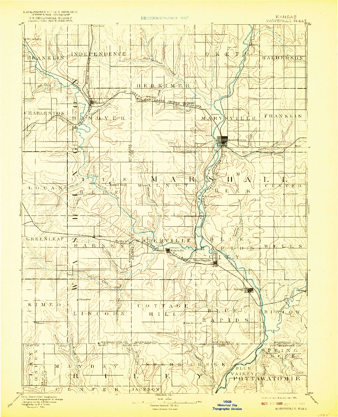 USGS 1:125000-SCALE QUADRANGLE FOR MARYSVILLE, KS 1894