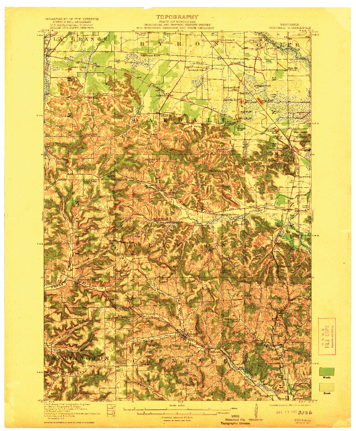 USGS 1:62500-SCALE QUADRANGLE FOR KENDALL, WI 1921