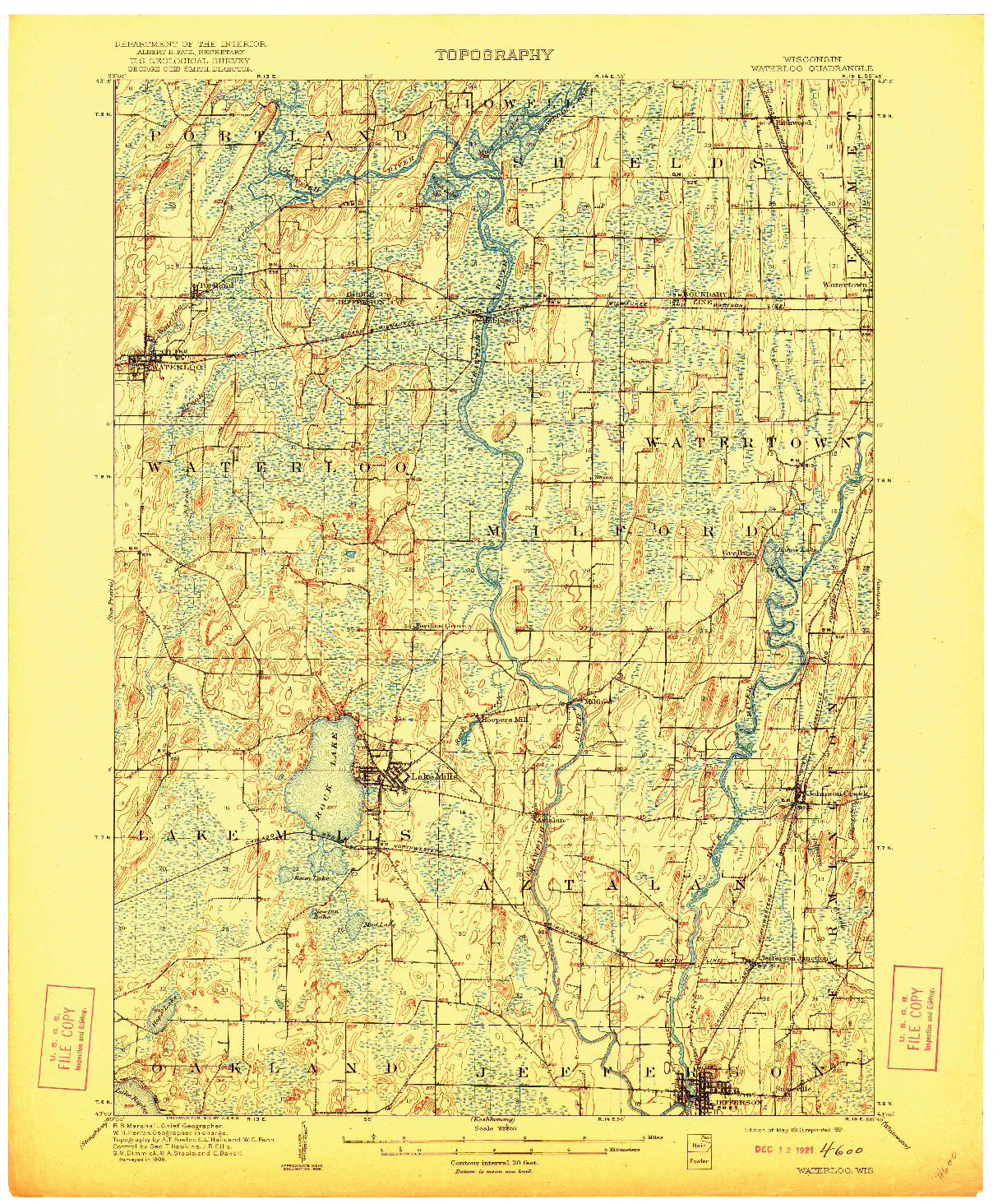 USGS 1:62500-SCALE QUADRANGLE FOR WATERLOO, WI 1910