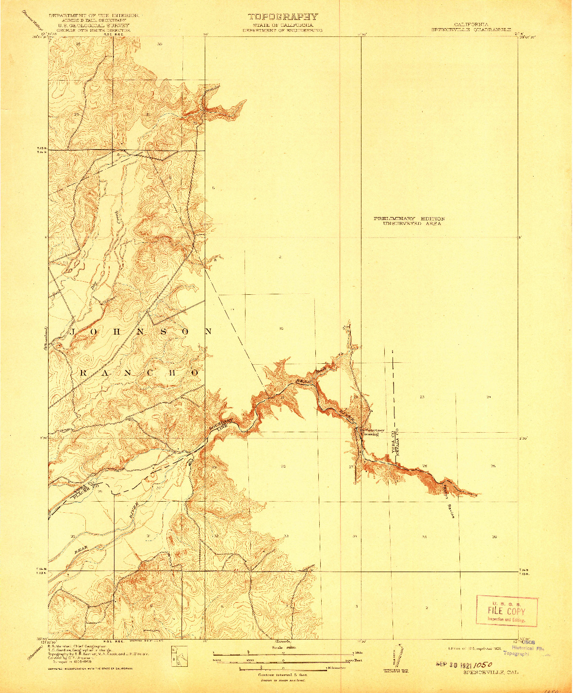 USGS 1:31680-SCALE QUADRANGLE FOR SPENCEVILLE, CA 1915