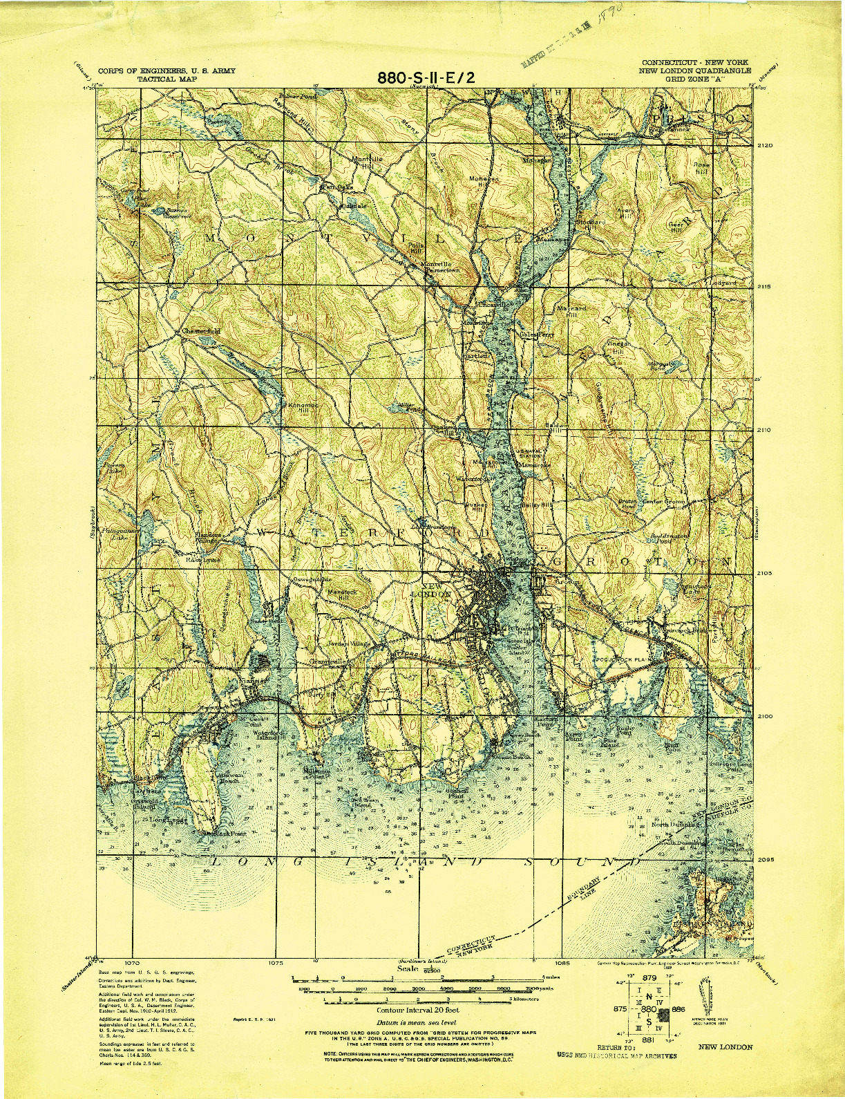 USGS 1:62500-SCALE QUADRANGLE FOR NEW LONDON, CT 1921