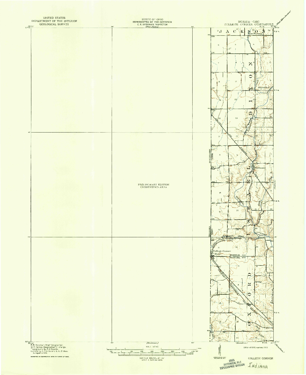 USGS 1:62500-SCALE QUADRANGLE FOR COLLEGE CORNER, IN 1918