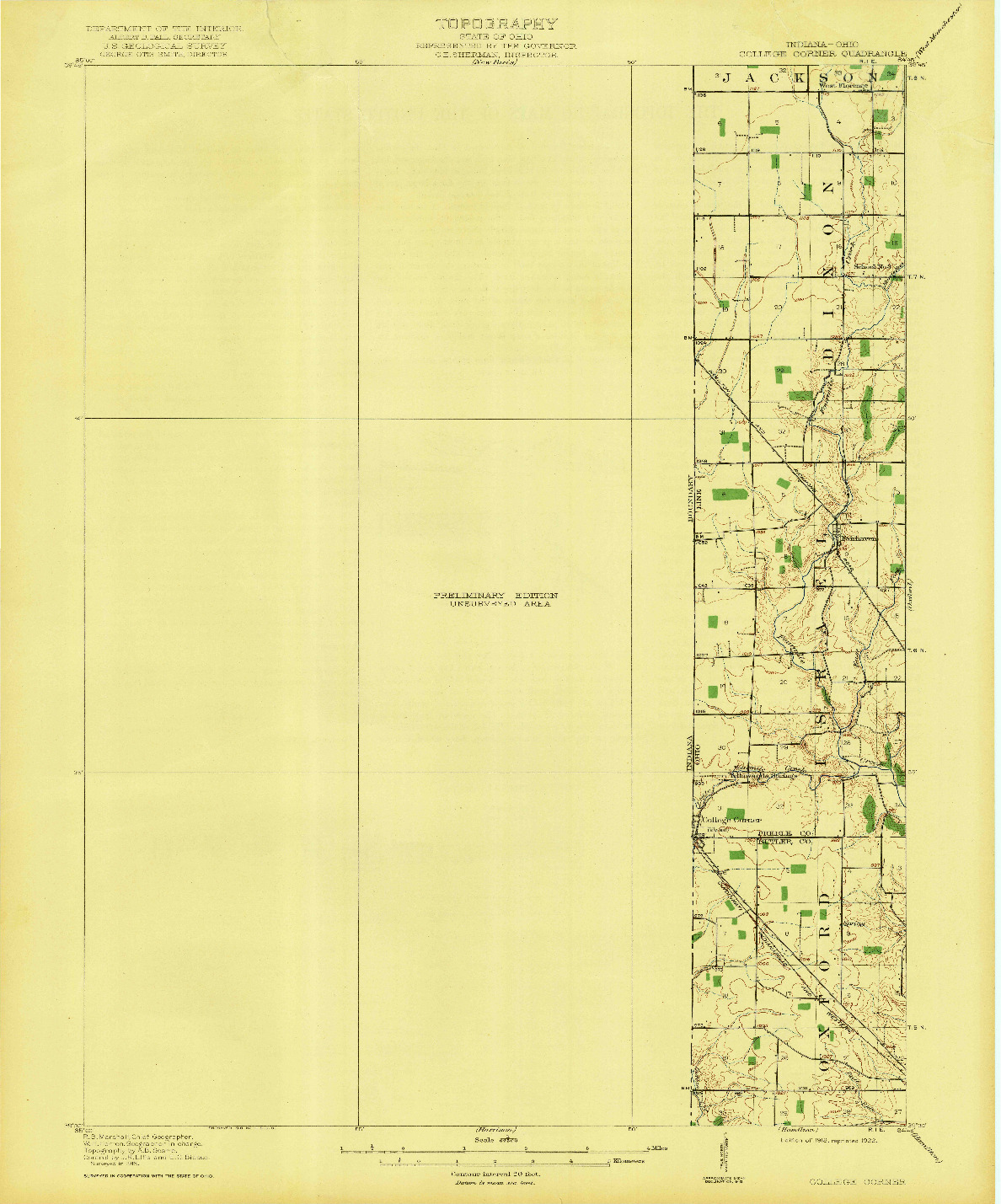 USGS 1:62500-SCALE QUADRANGLE FOR COLLEGE CORNER, IN 1918