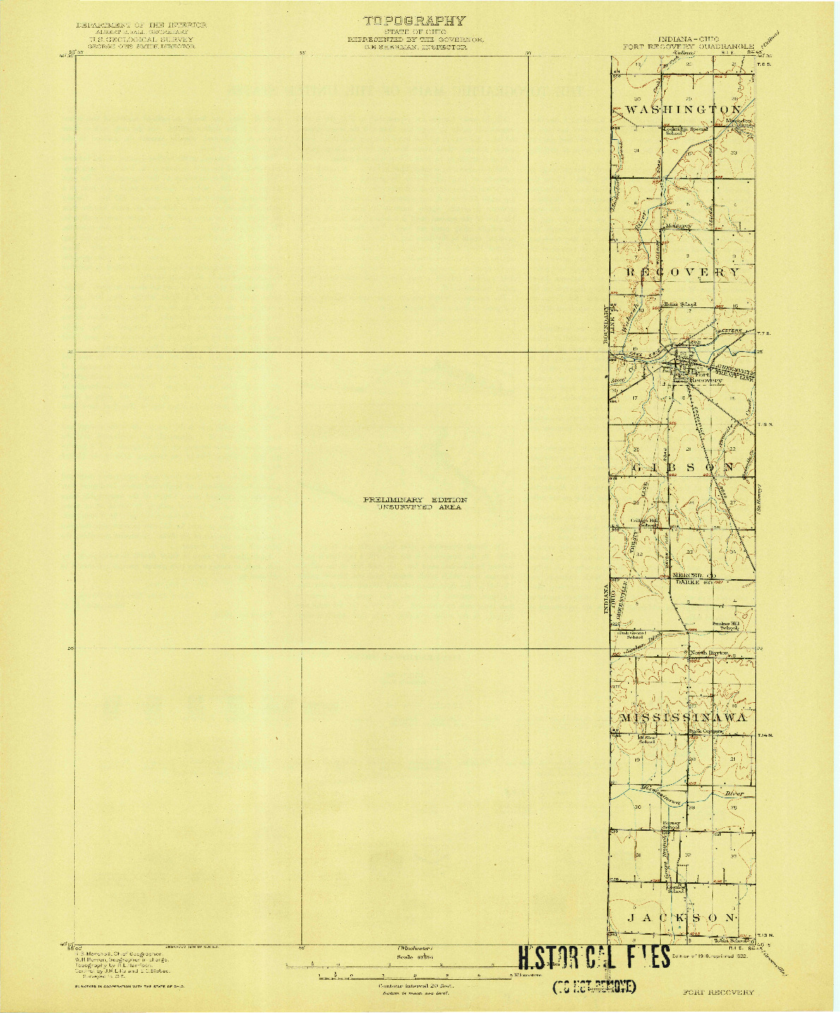 USGS 1:62500-SCALE QUADRANGLE FOR FORT RECOVERY, IN 1918