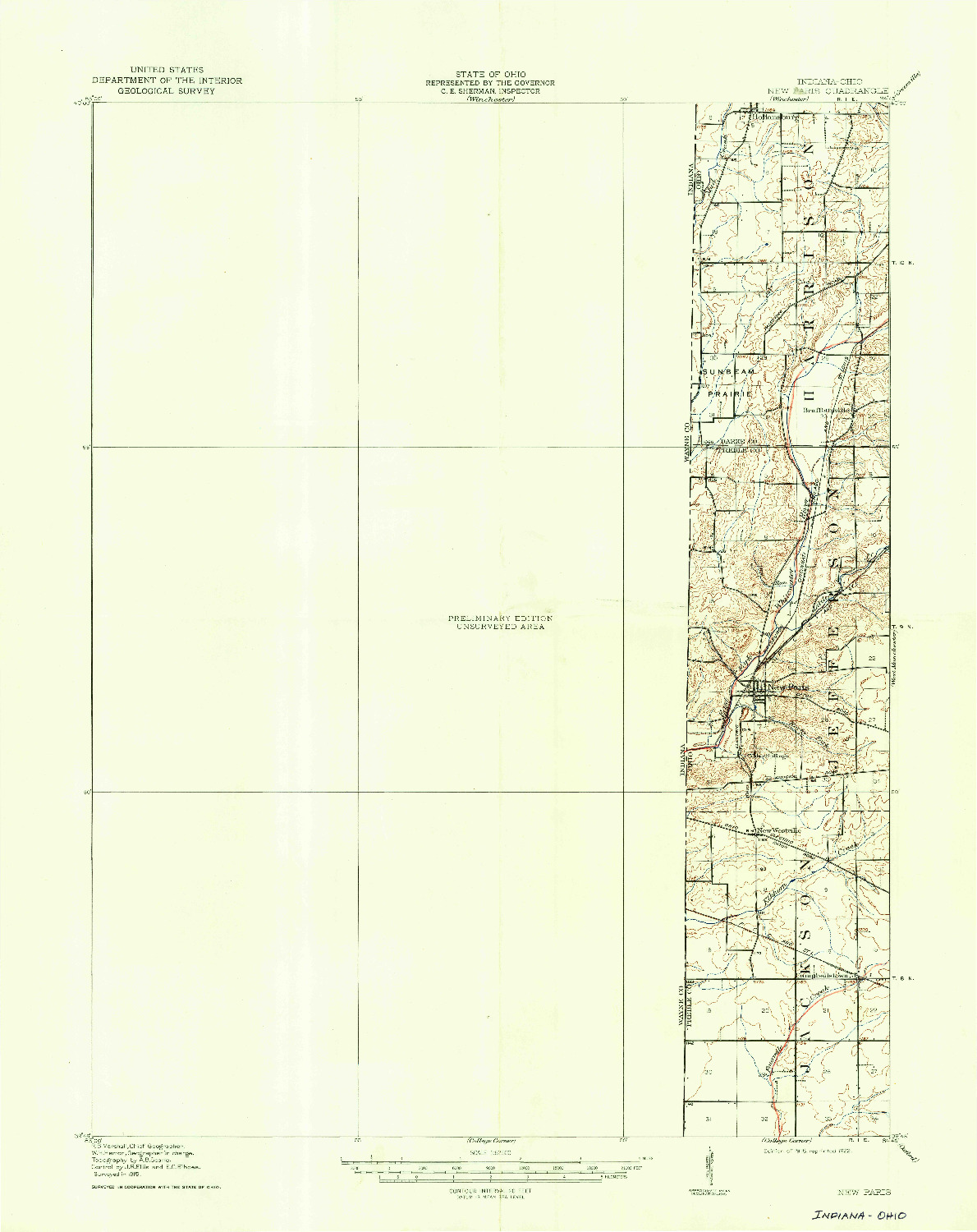 USGS 1:62500-SCALE QUADRANGLE FOR NEW PARIS, IN 1918