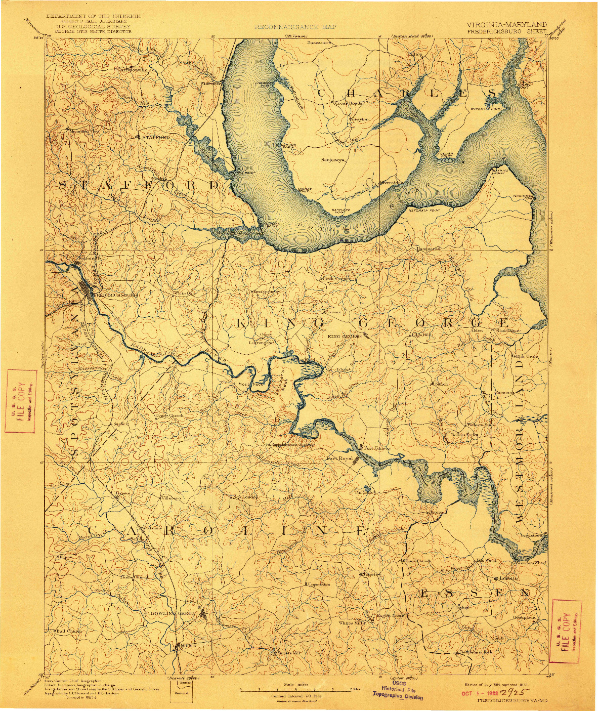 USGS 1:125000-SCALE QUADRANGLE FOR FREDERICKSBURG, VA 1894