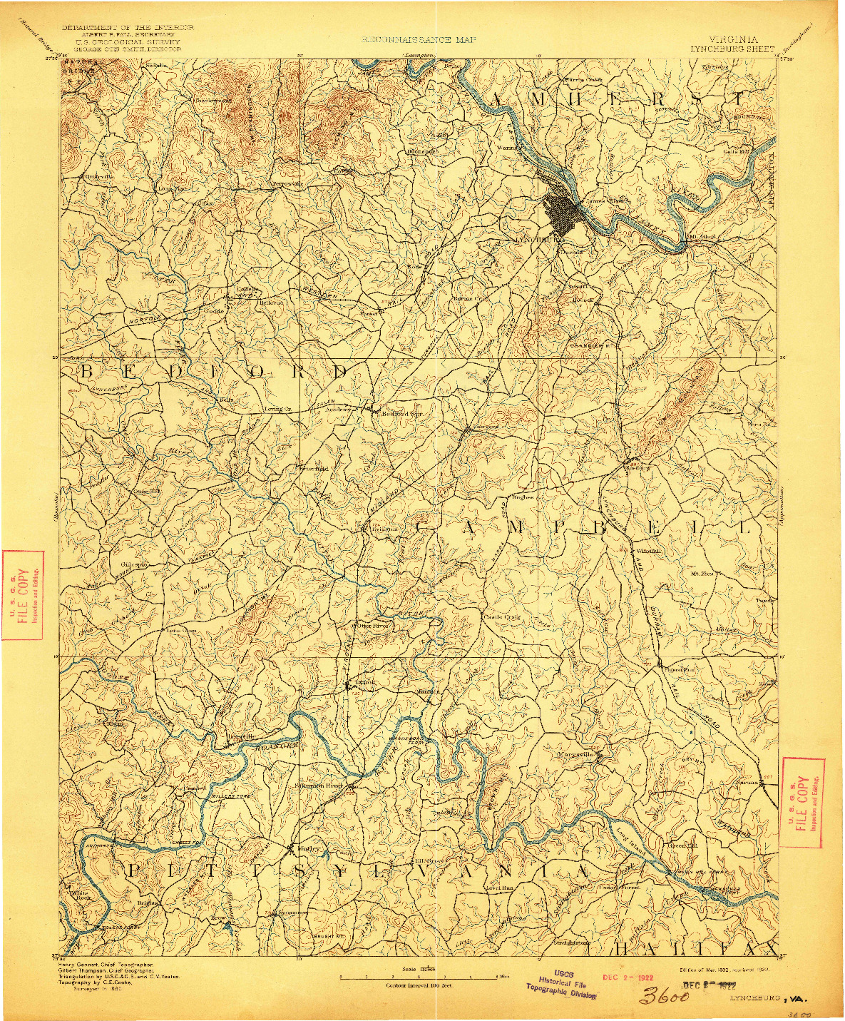 USGS 1:125000-SCALE QUADRANGLE FOR LYNCHBURG, VA 1892