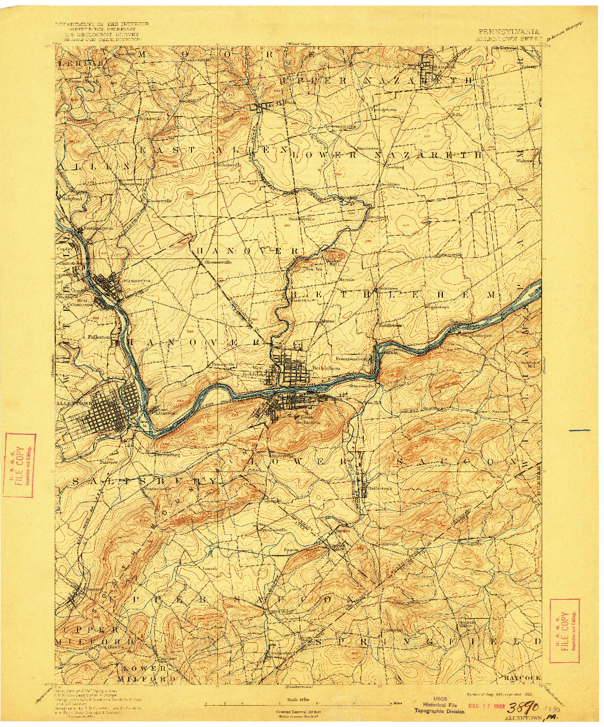 USGS 1:62500-SCALE QUADRANGLE FOR ALLENTOWN, PA 1894