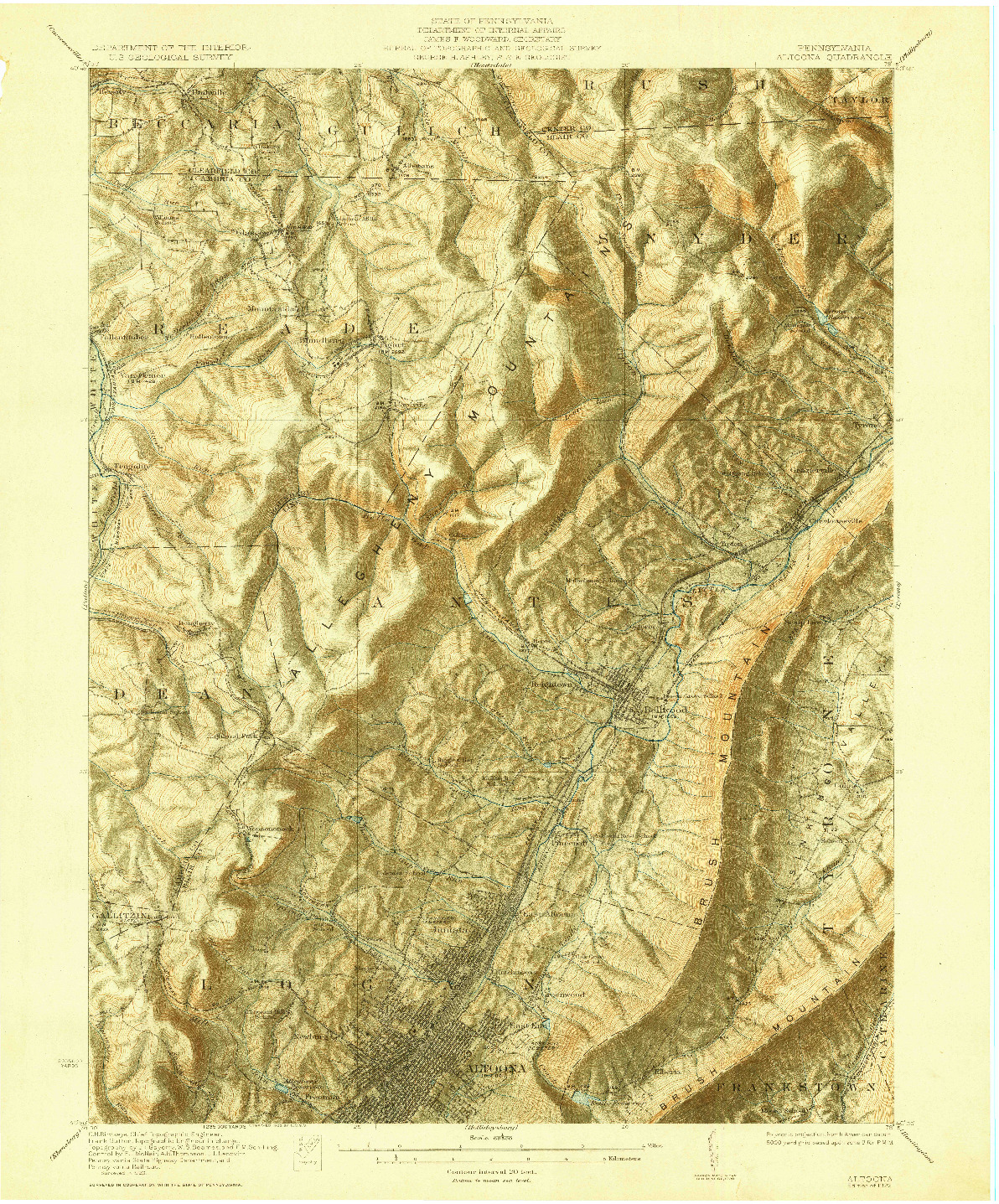 USGS 1:62500-SCALE QUADRANGLE FOR ALTOONA, PA 1922