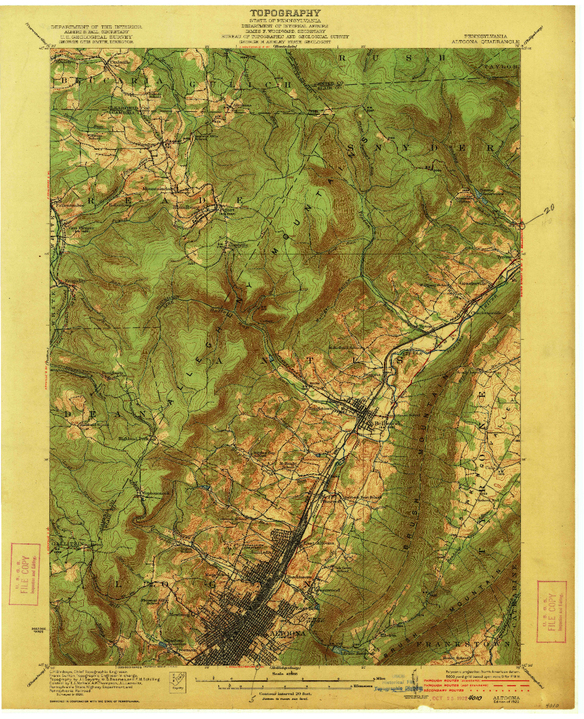 USGS 1:62500-SCALE QUADRANGLE FOR ALTOONA, PA 1922