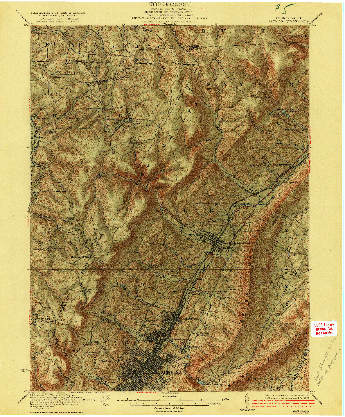 USGS 1:62500-SCALE QUADRANGLE FOR ALTOONA, PA 1922