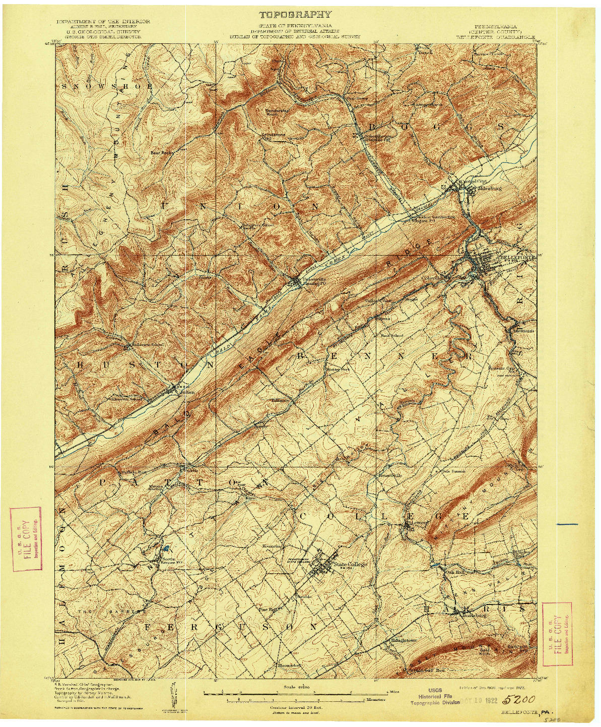 USGS 1:62500-SCALE QUADRANGLE FOR BELLEFONTE, PA 1909