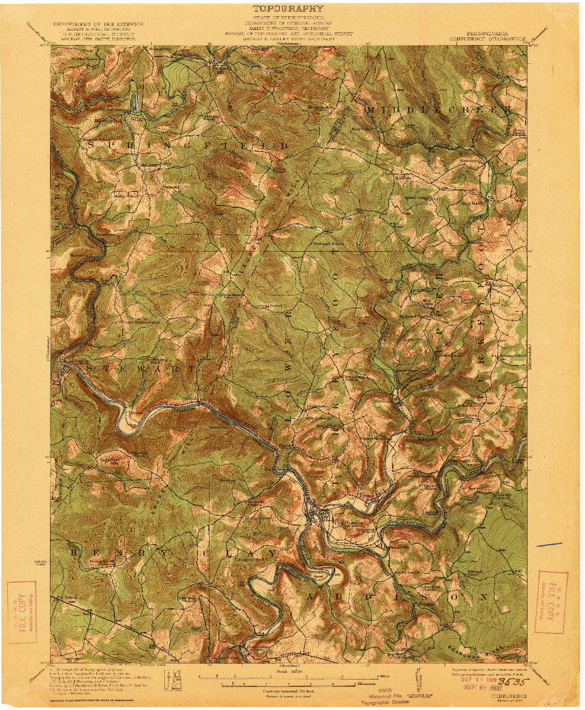 USGS 1:62500-SCALE QUADRANGLE FOR CONFLUENCE, PA 1922