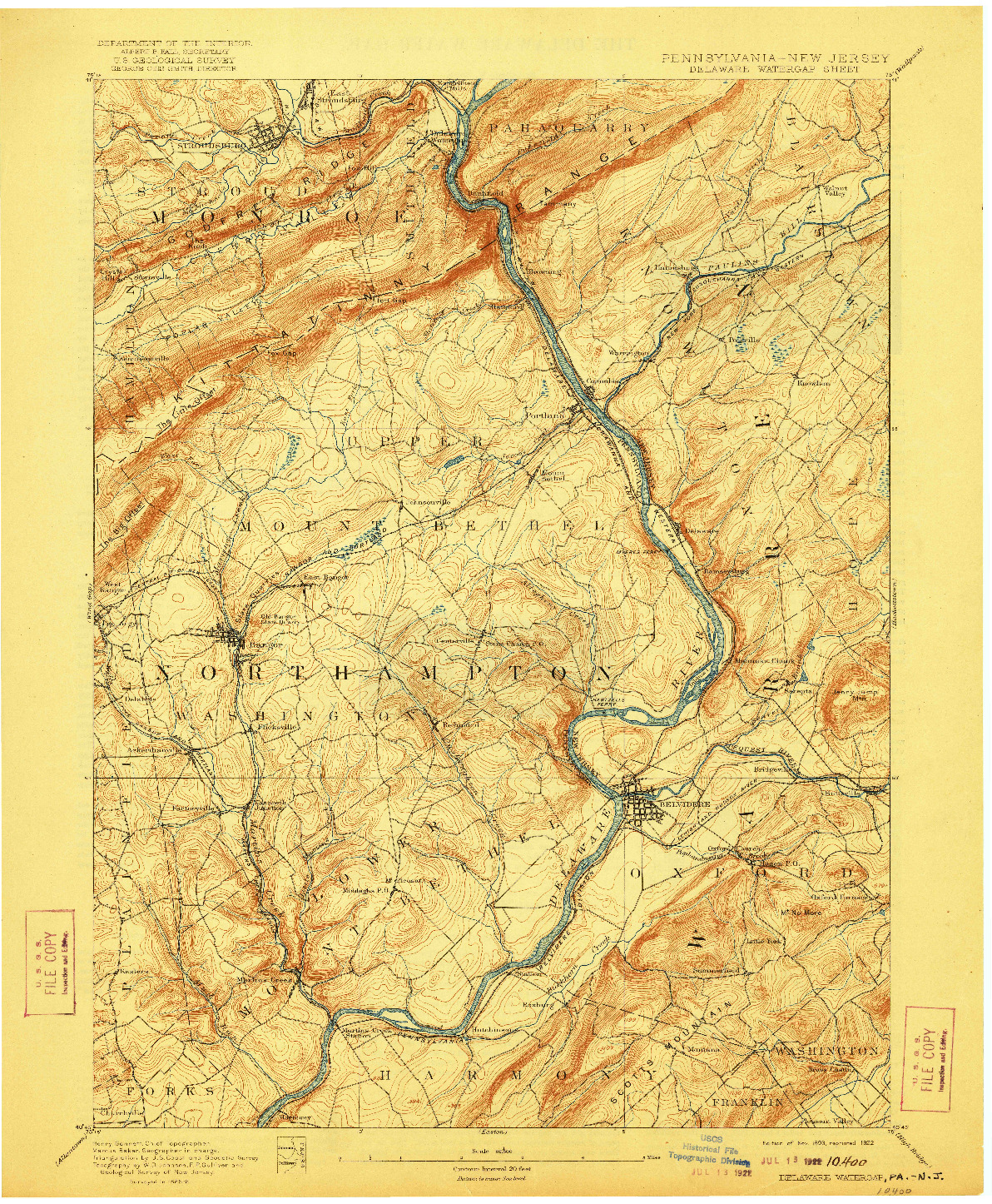 USGS 1:62500-SCALE QUADRANGLE FOR DELAWARE WATERGAP, PA 1893