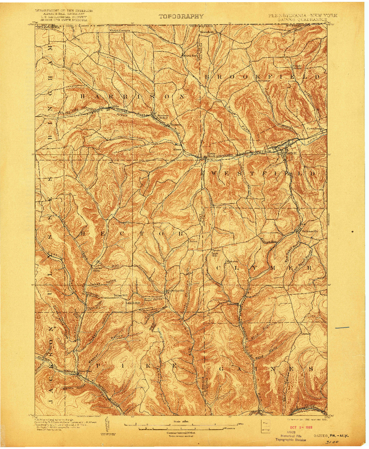 USGS 1:62500-SCALE QUADRANGLE FOR GAINES, PA 1900