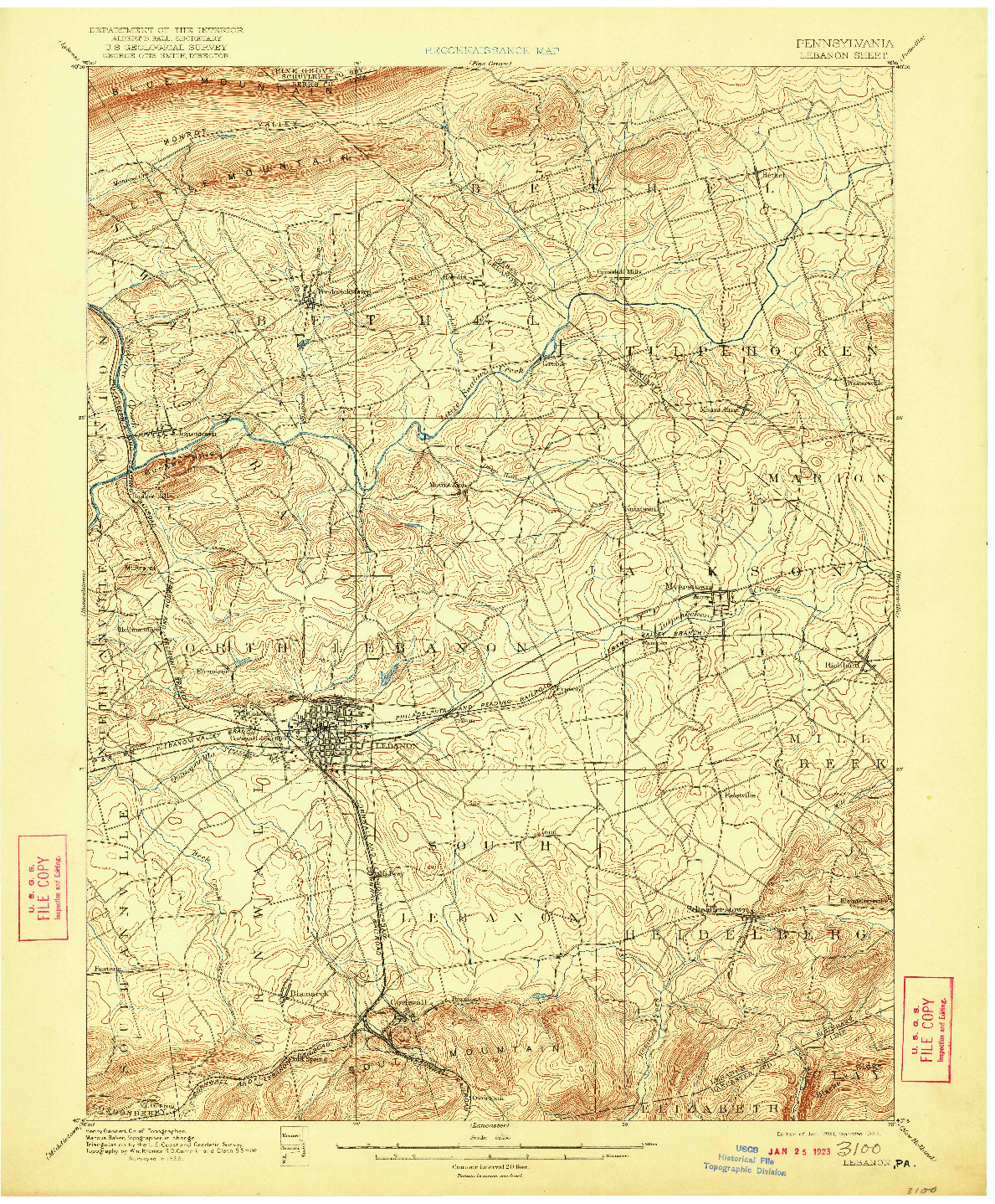 USGS 1:62500-SCALE QUADRANGLE FOR LEBANON, PA 1899