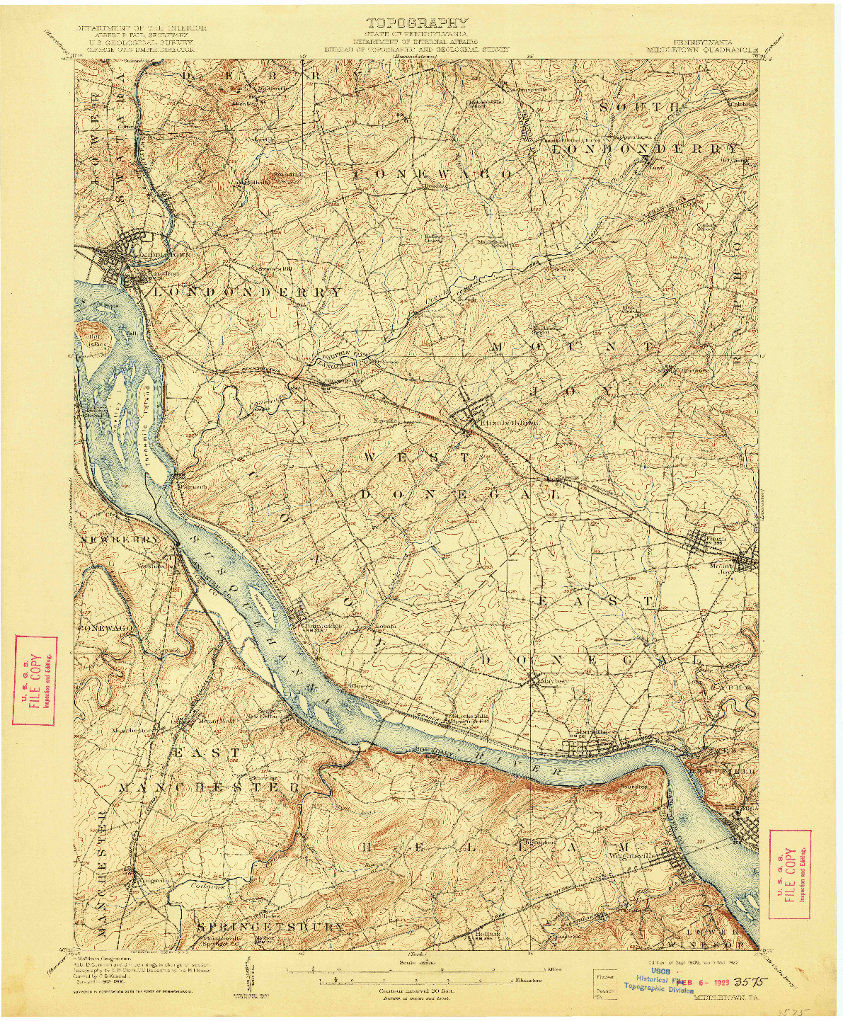 USGS 1:62500-SCALE QUADRANGLE FOR MIDDLETOWN, PA 1908