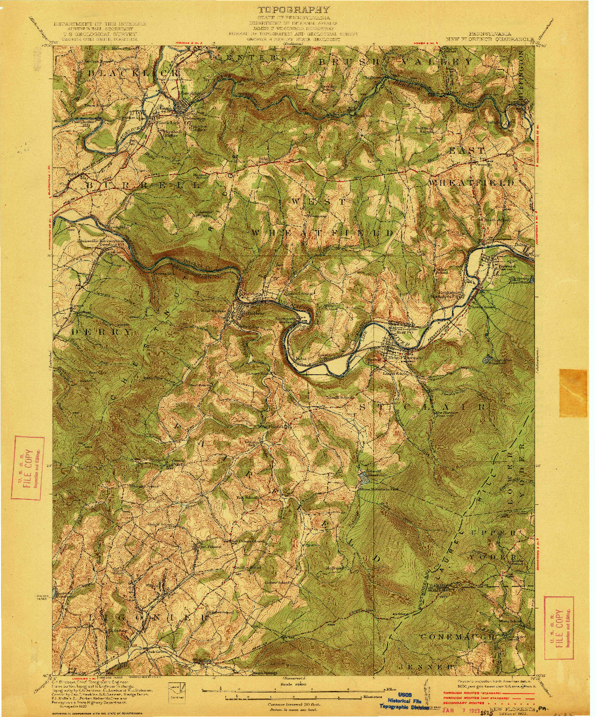 USGS 1:62500-SCALE QUADRANGLE FOR NEW FLORENCE, PA 1922