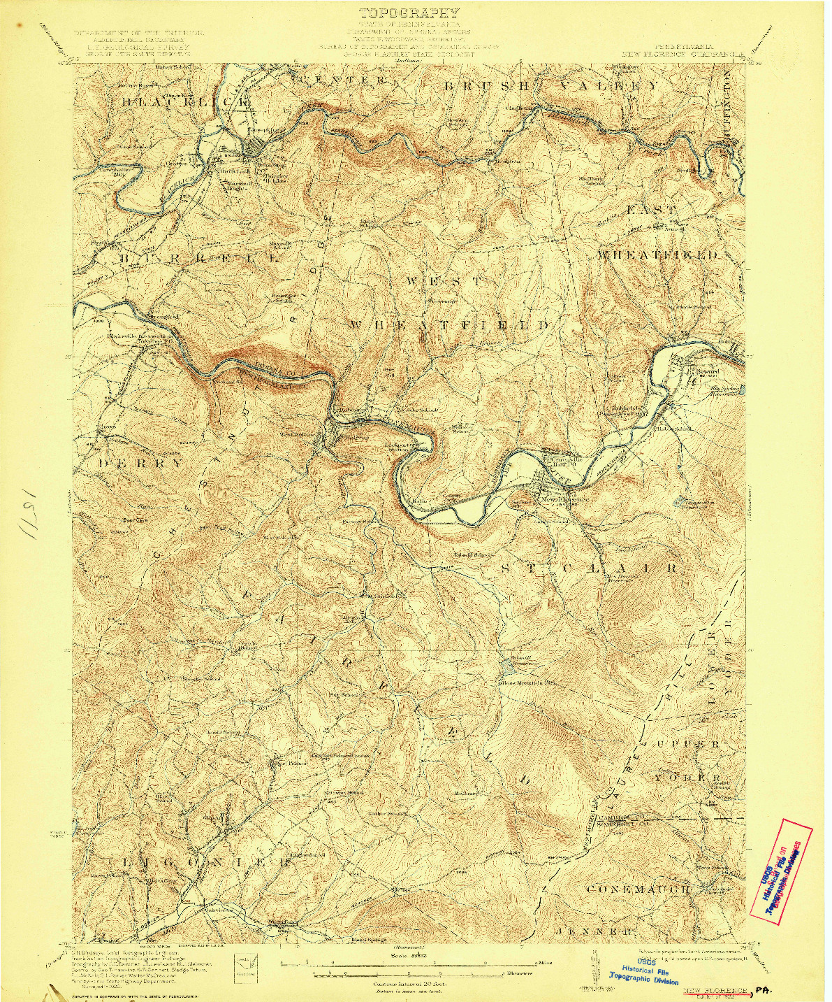 USGS 1:62500-SCALE QUADRANGLE FOR NEW FLORENCE, PA 1922