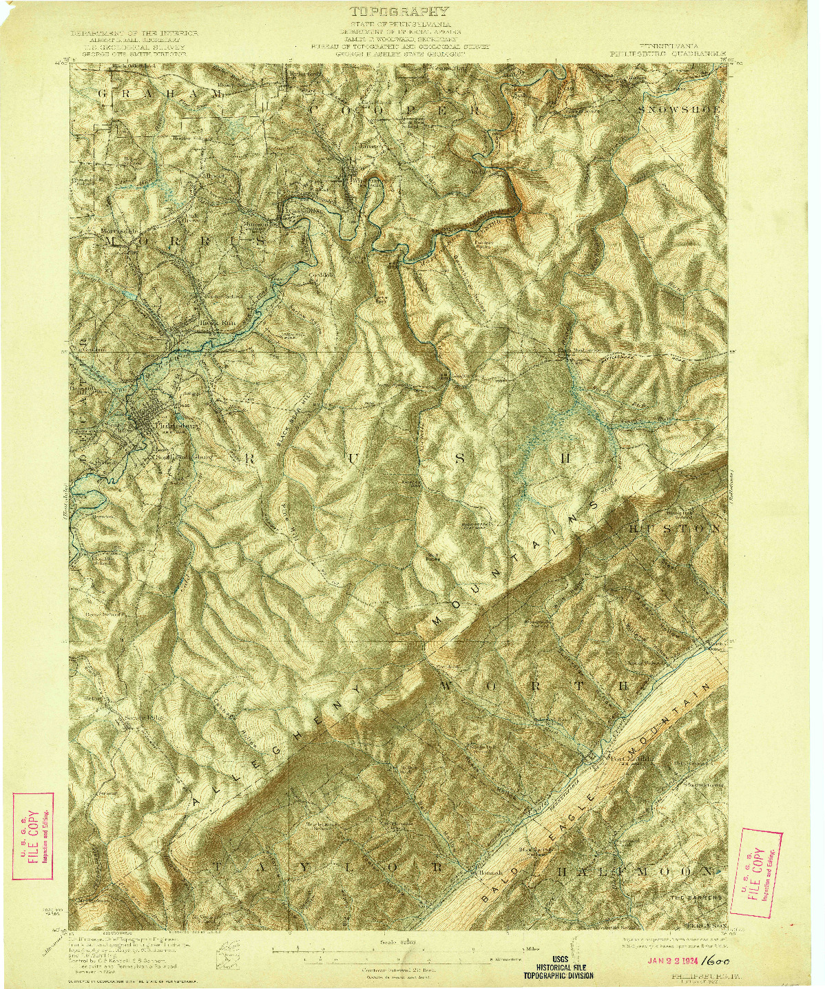 USGS 1:62500-SCALE QUADRANGLE FOR PHILIPSBURG, PA 1922