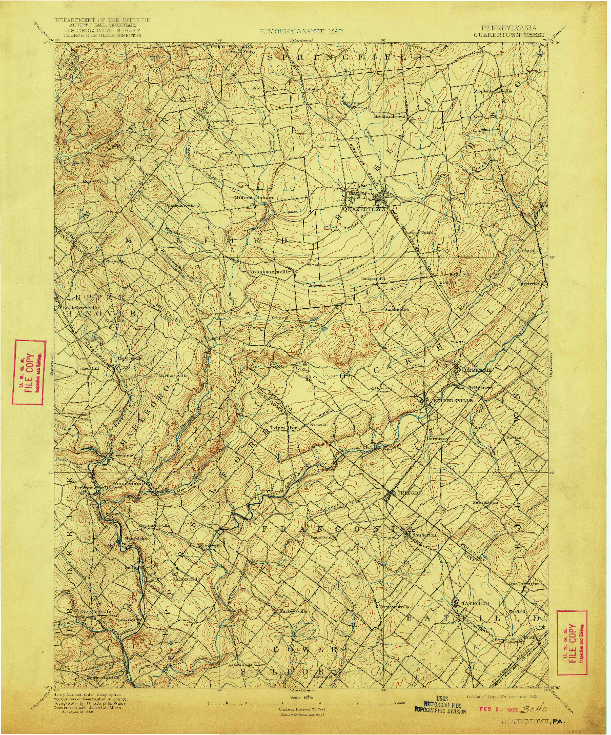 USGS 1:62500-SCALE QUADRANGLE FOR QUAKERTOWN, PA 1894