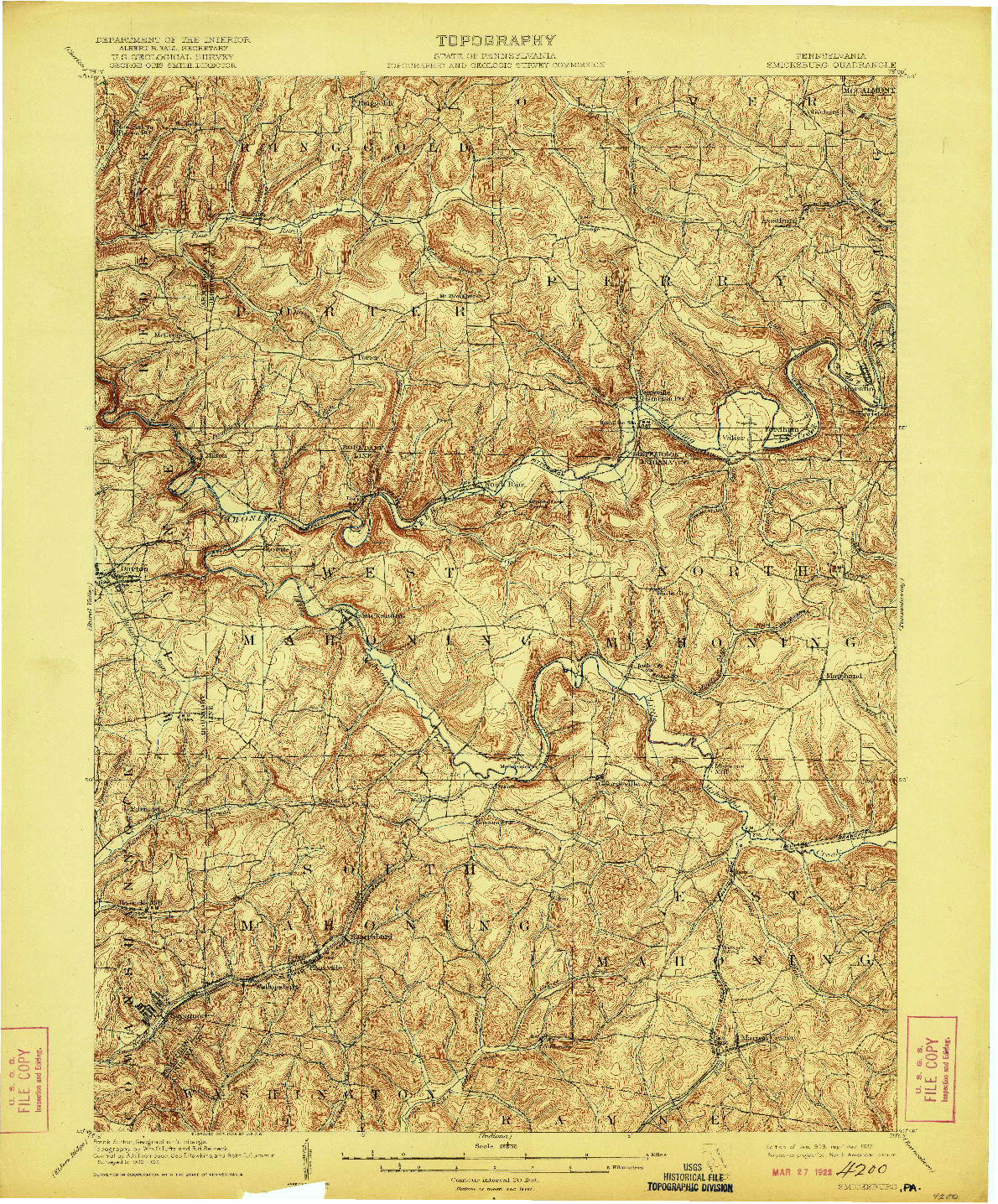USGS 1:62500-SCALE QUADRANGLE FOR SMICKSBURG, PA 1909