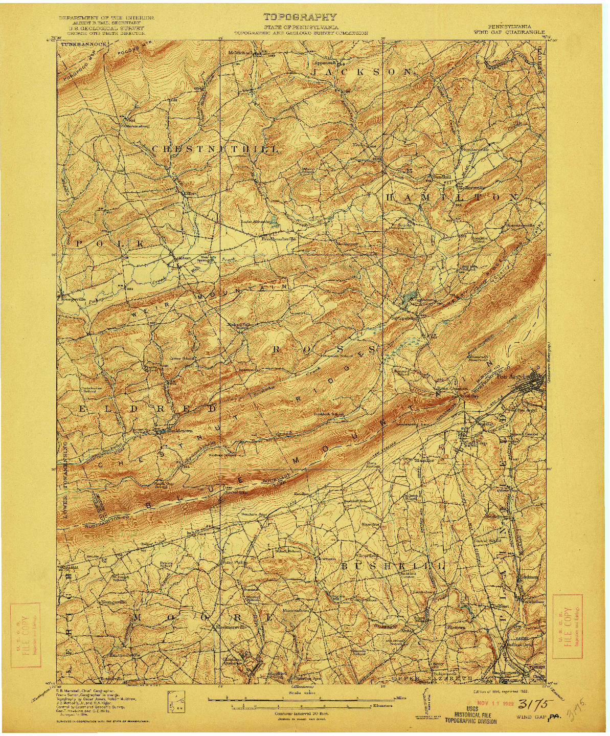 USGS 1:62500-SCALE QUADRANGLE FOR WIND GAP, PA 1916