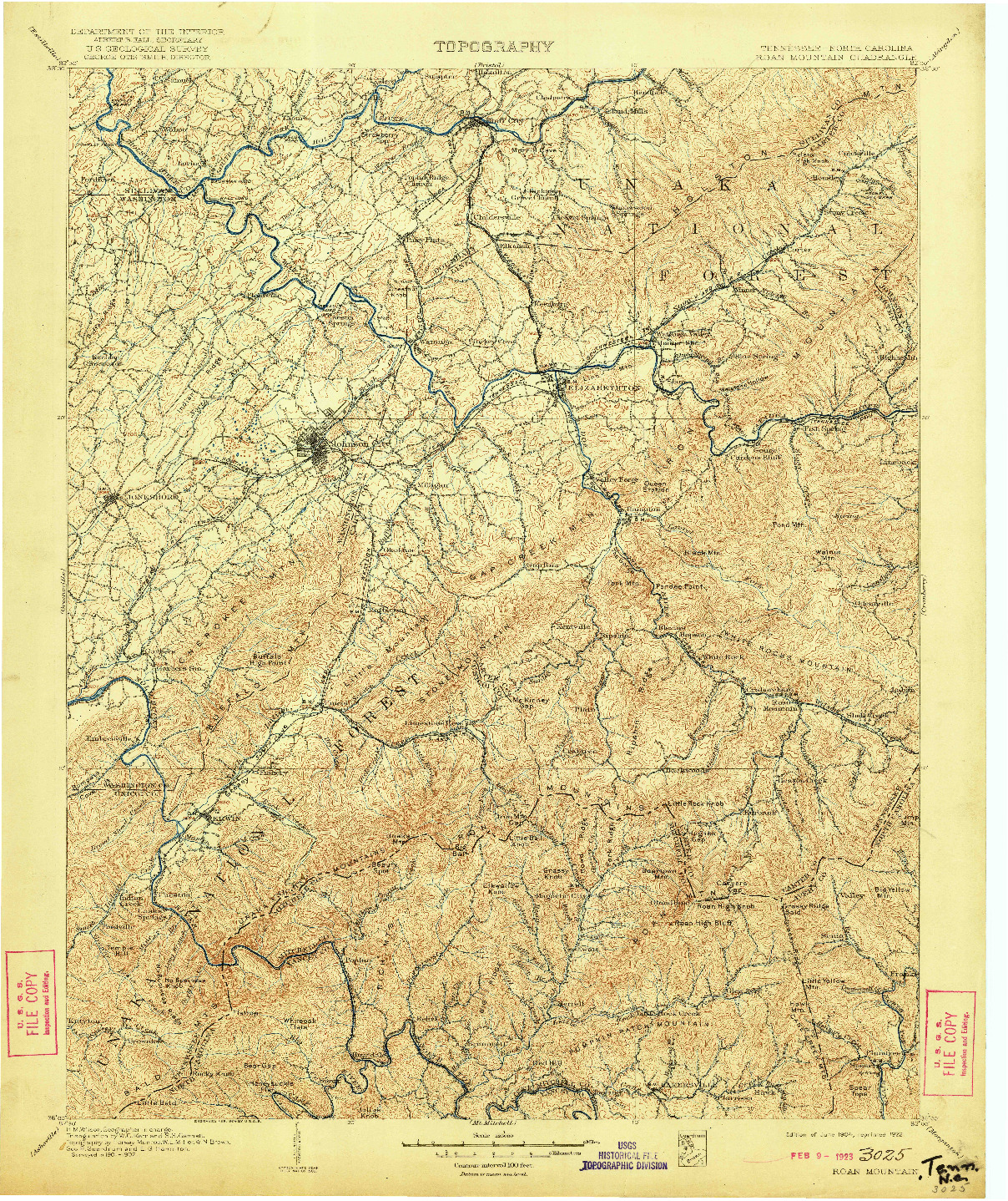 USGS 1:125000-SCALE QUADRANGLE FOR ROAN MOUNTAIN, TN 1904