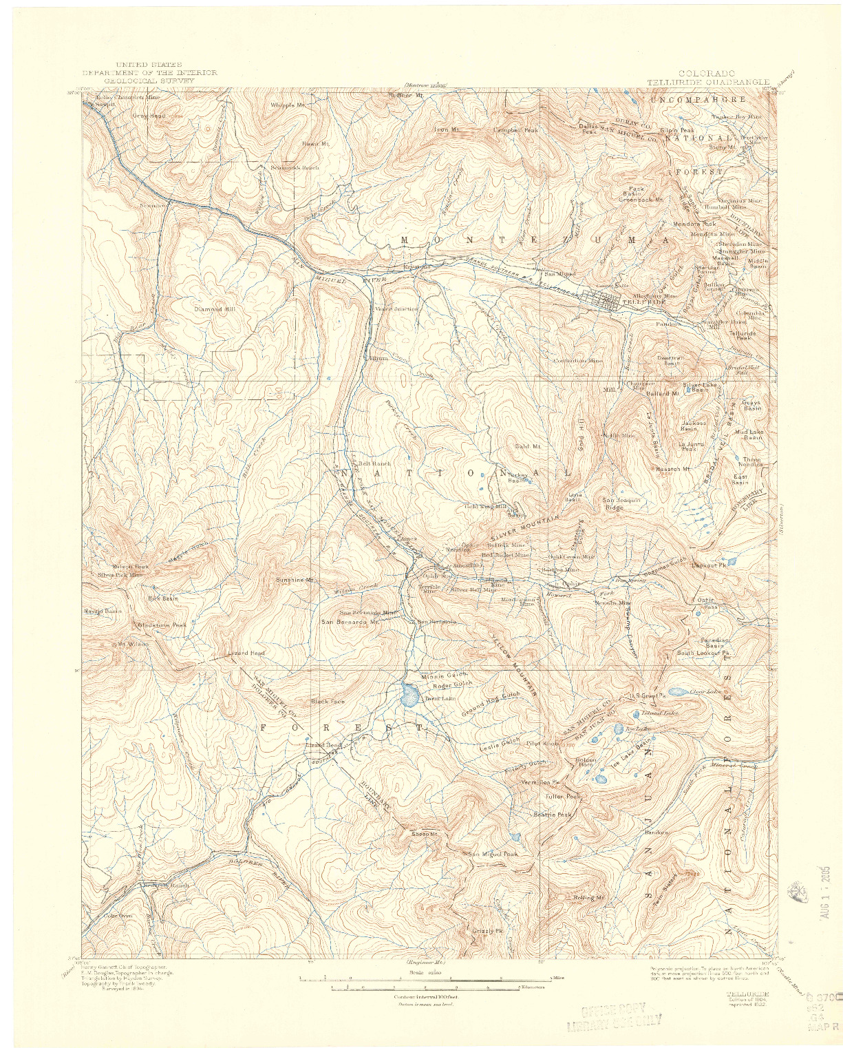 USGS 1:62500-SCALE QUADRANGLE FOR TELLURIDE, CO 1904