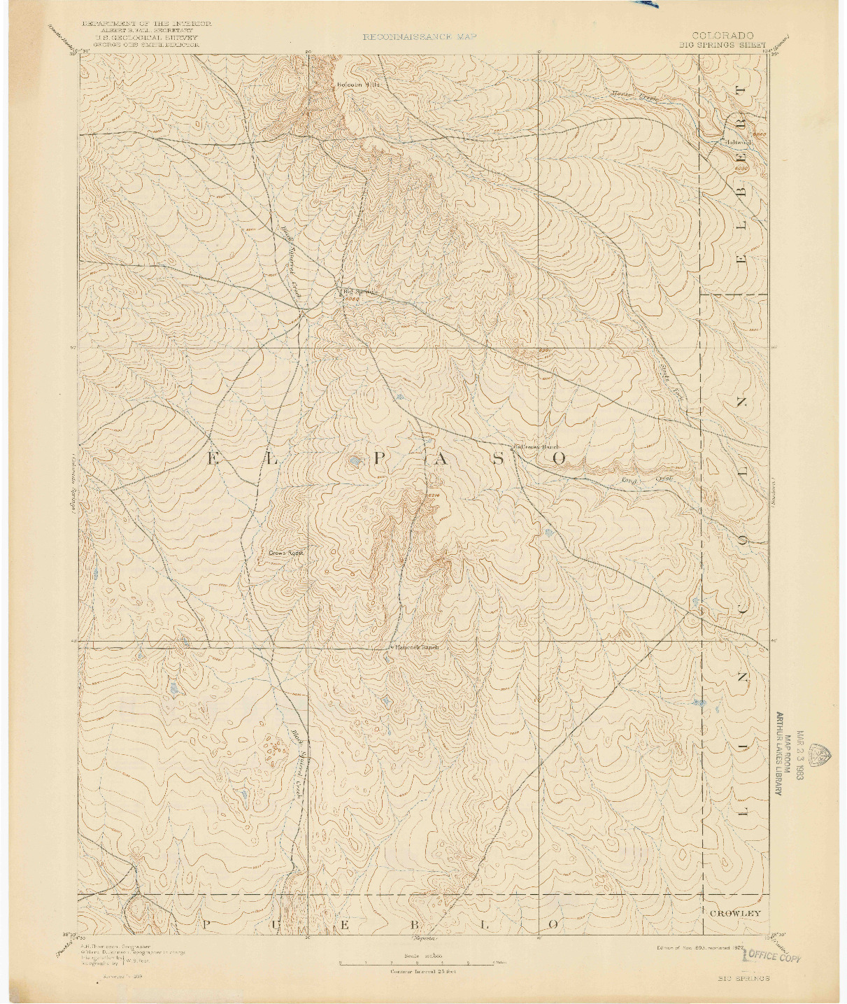 USGS 1:125000-SCALE QUADRANGLE FOR BIG SPRINGS, CO 1893