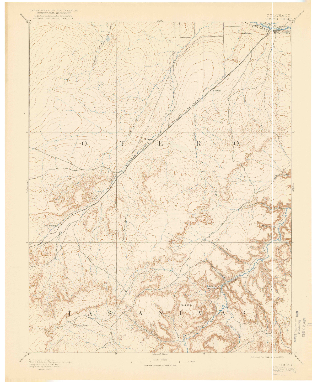 USGS 1:125000-SCALE QUADRANGLE FOR TIMPAS, CO 1894