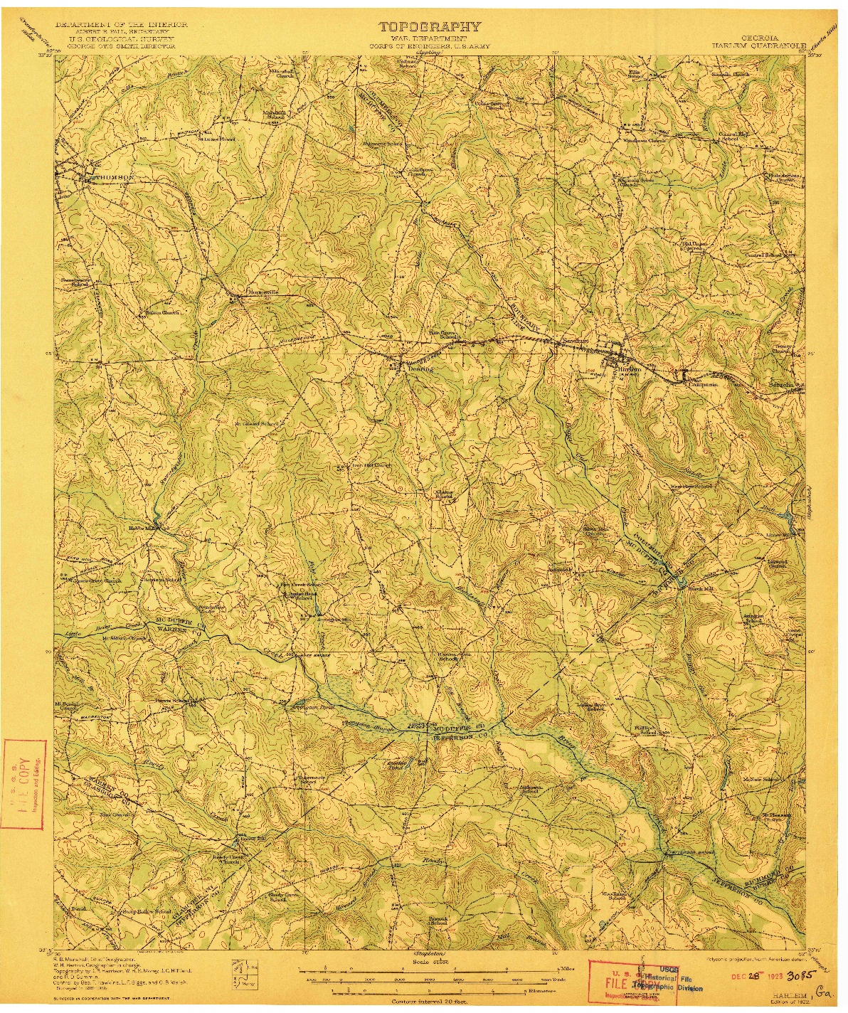 USGS 1:62500-SCALE QUADRANGLE FOR HARLEM, GA 1922