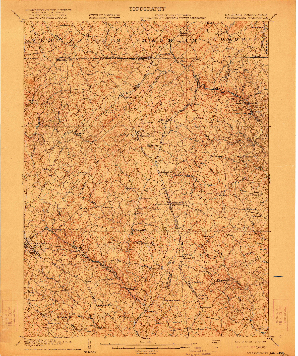 USGS 1:62500-SCALE QUADRANGLE FOR WESTMINSTER, MD 1905