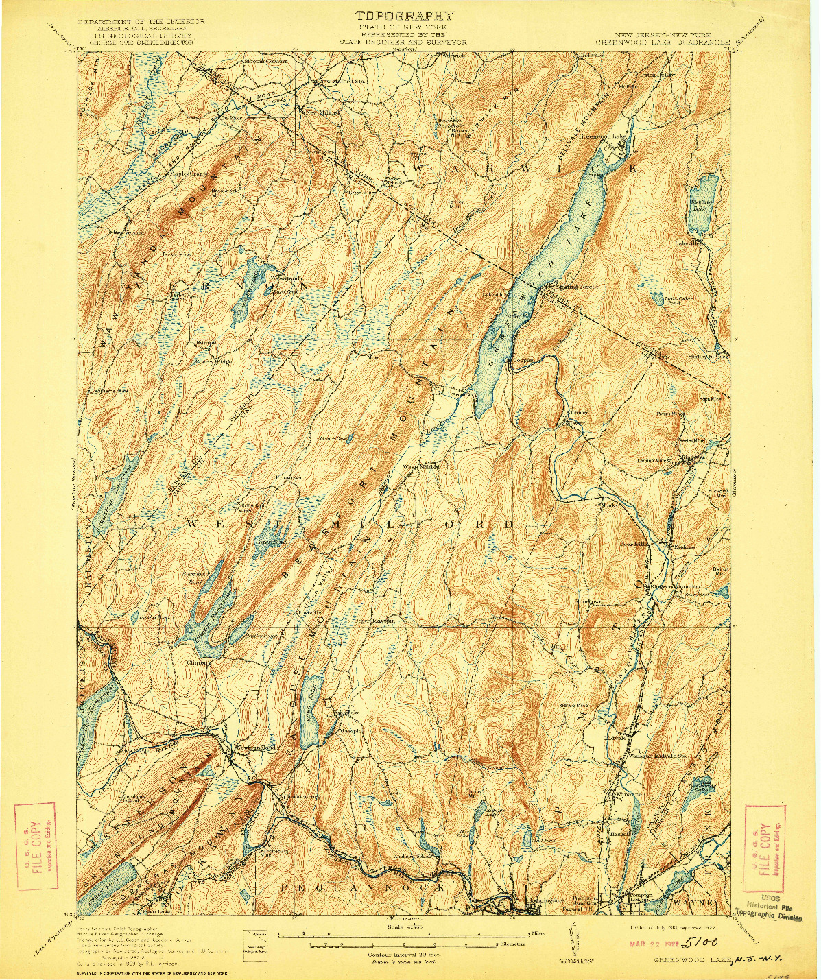 USGS 1:62500-SCALE QUADRANGLE FOR GREENWOOD LAKE, NJ 1910