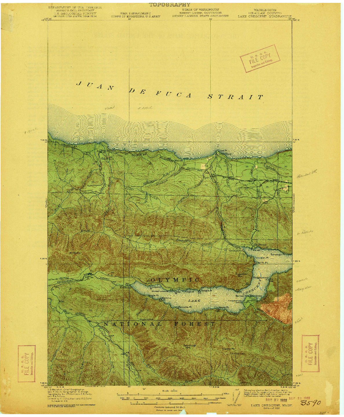 USGS 1:62500-SCALE QUADRANGLE FOR LAKE CRESCENT, WA 1922