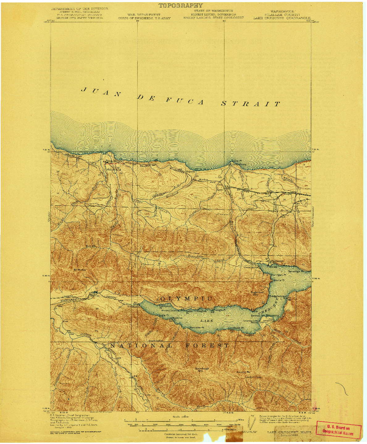 USGS 1:62500-SCALE QUADRANGLE FOR LAKE CRESCENT, WA 1922