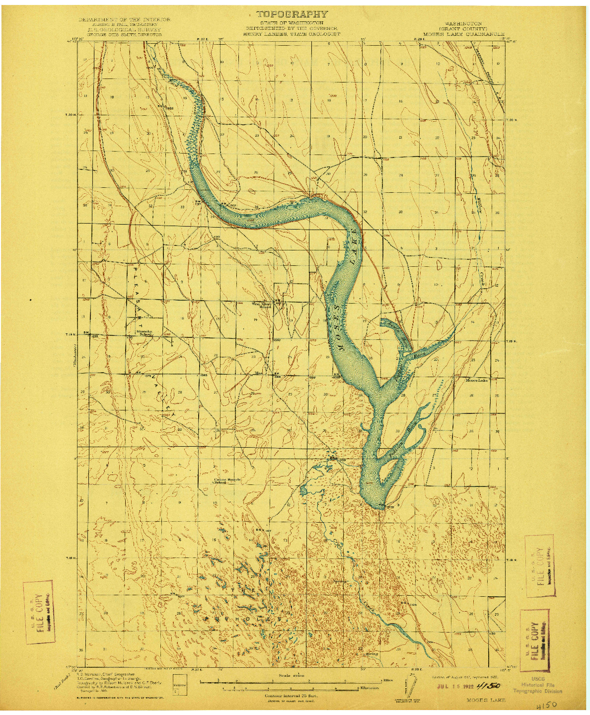 USGS 1:62500-SCALE QUADRANGLE FOR MOSES LAKE, WA 1912