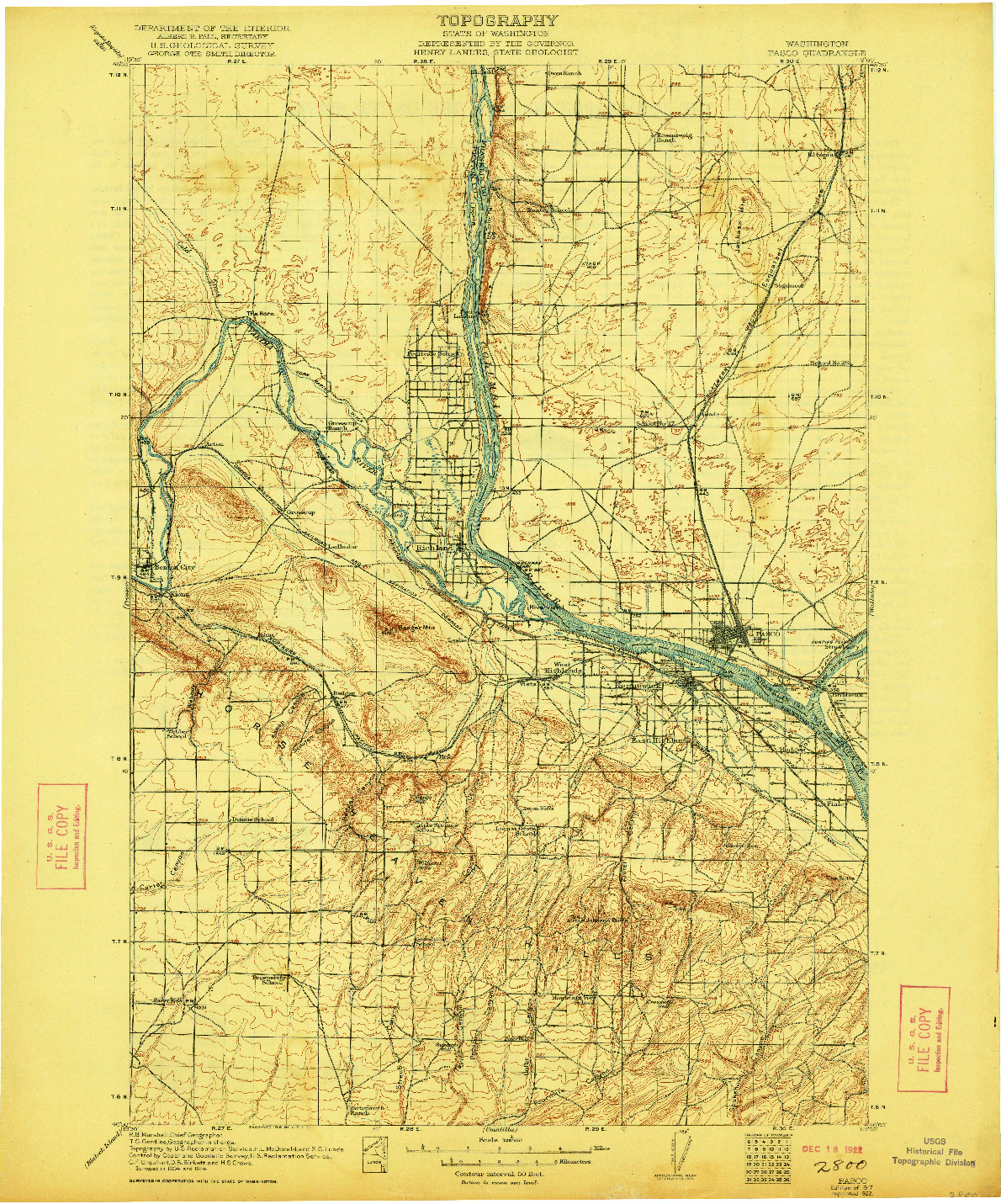 USGS 1:125000-SCALE QUADRANGLE FOR PASCO, WA 1917