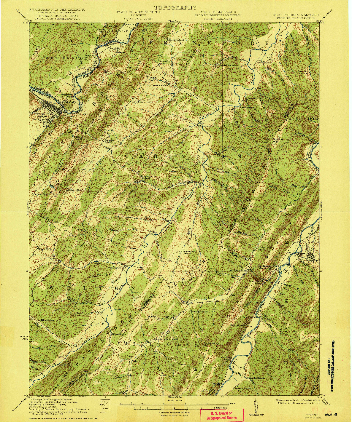 USGS 1:62500-SCALE QUADRANGLE FOR KEYSER, WV 1922